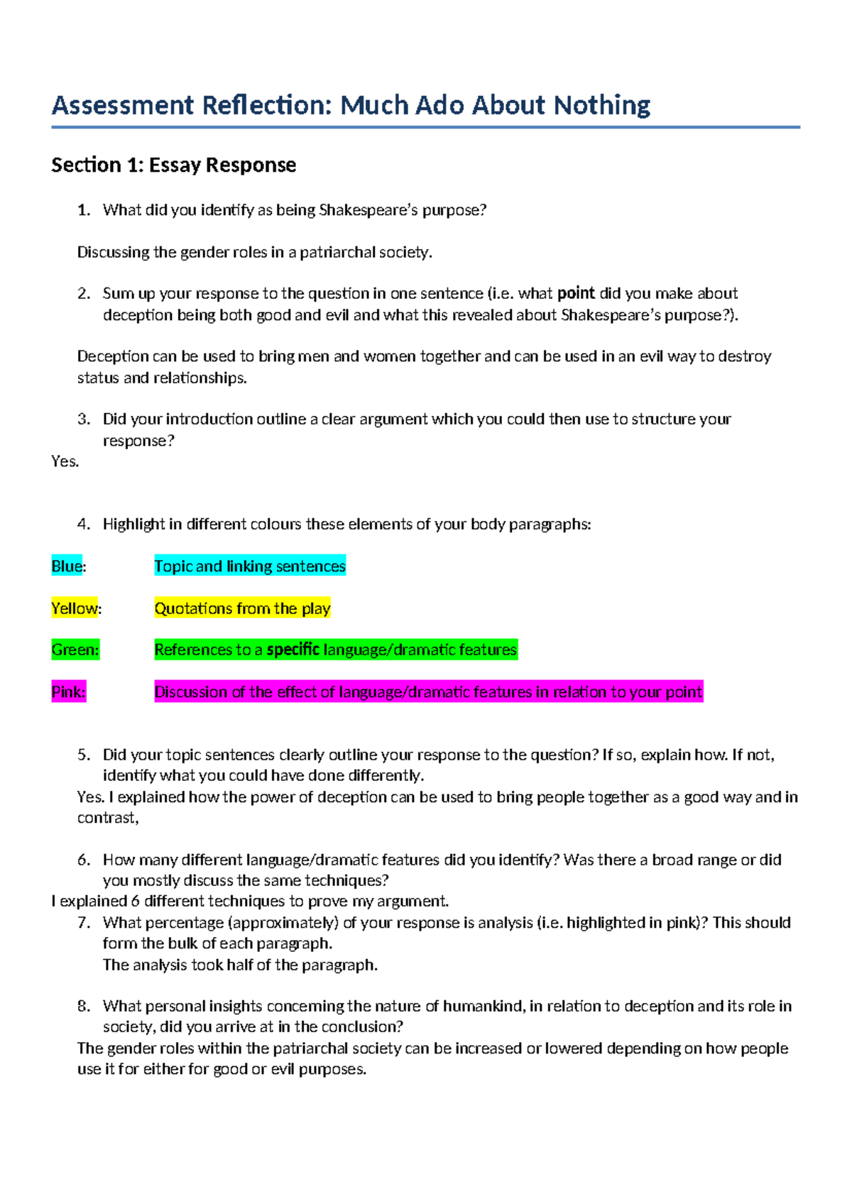 Year 9 Assessment #4 Reflection: Gender Roles & Deception in Much Ado ...