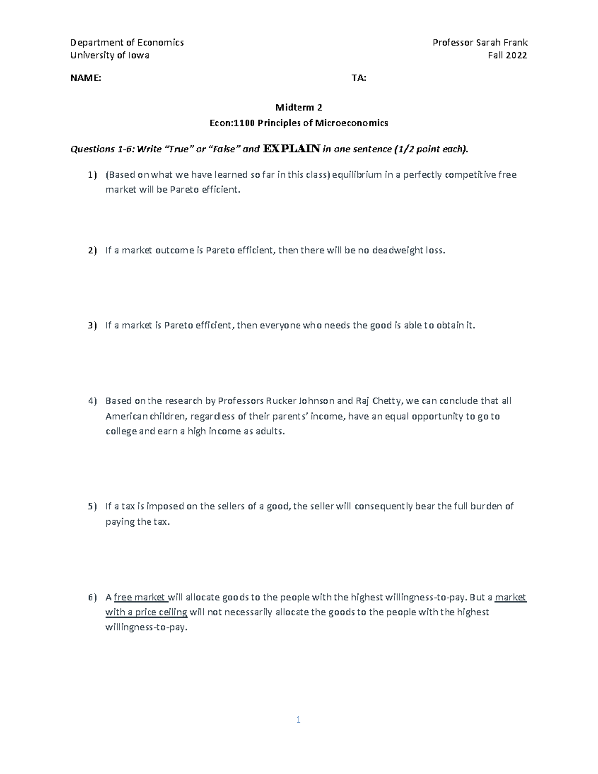 Econ:1100 Midterm 2 Sample Test Questions & Answers Guide - Studocu