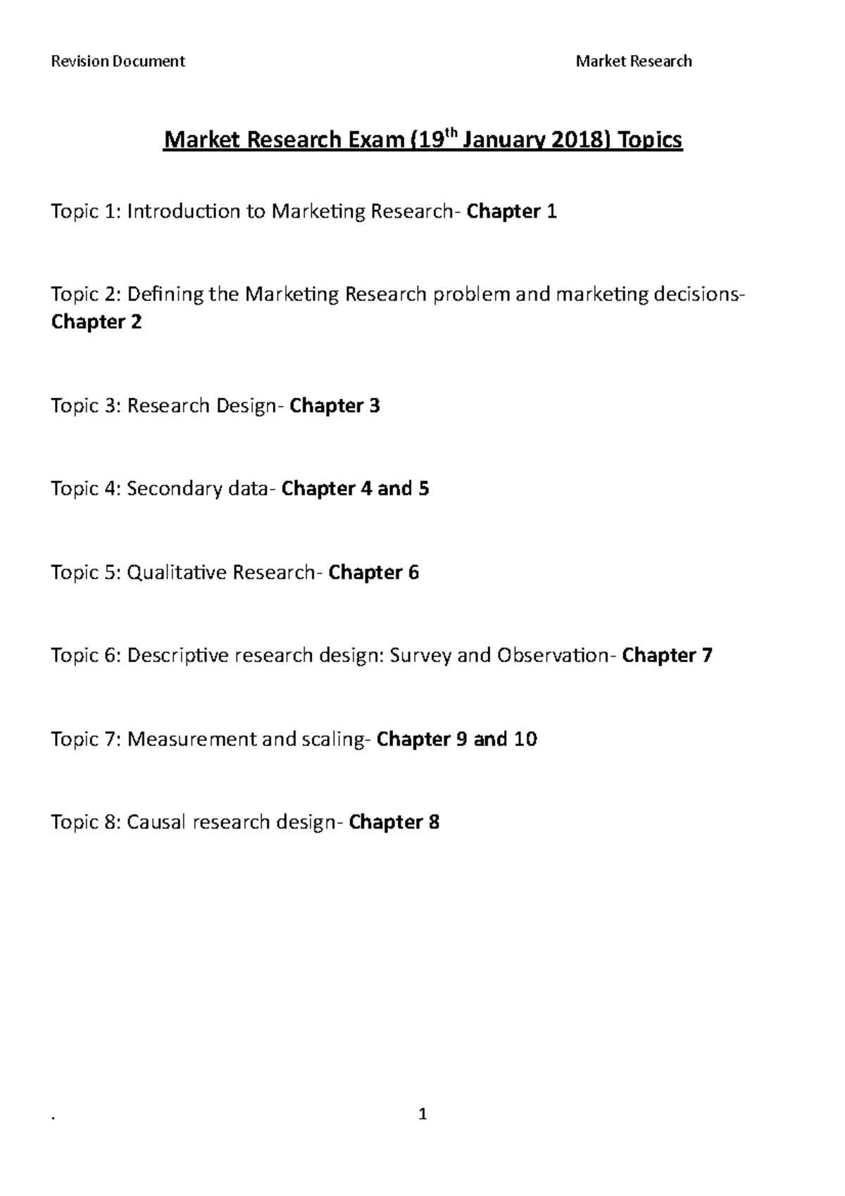 Market Research Exam Notes (Course Code: MR101) - Studocu
