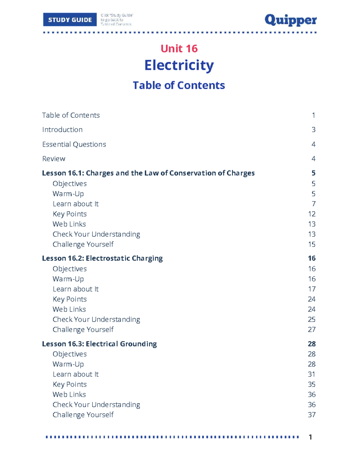 Unit 16: Electricity - Key Concepts and Lessons - Studocu