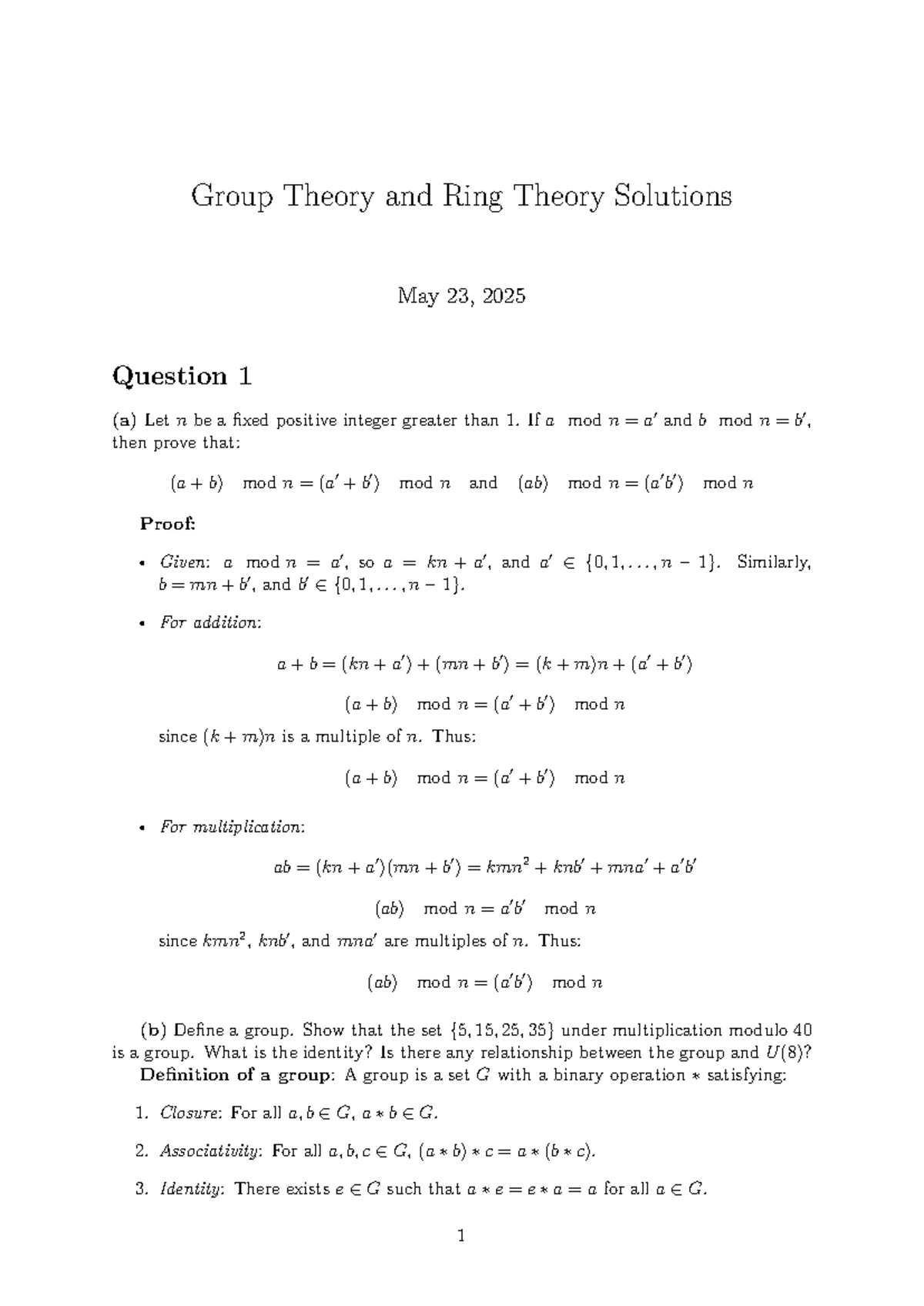 Group Theory Notes: Solutions and Proofs for Key Concepts - Studocu