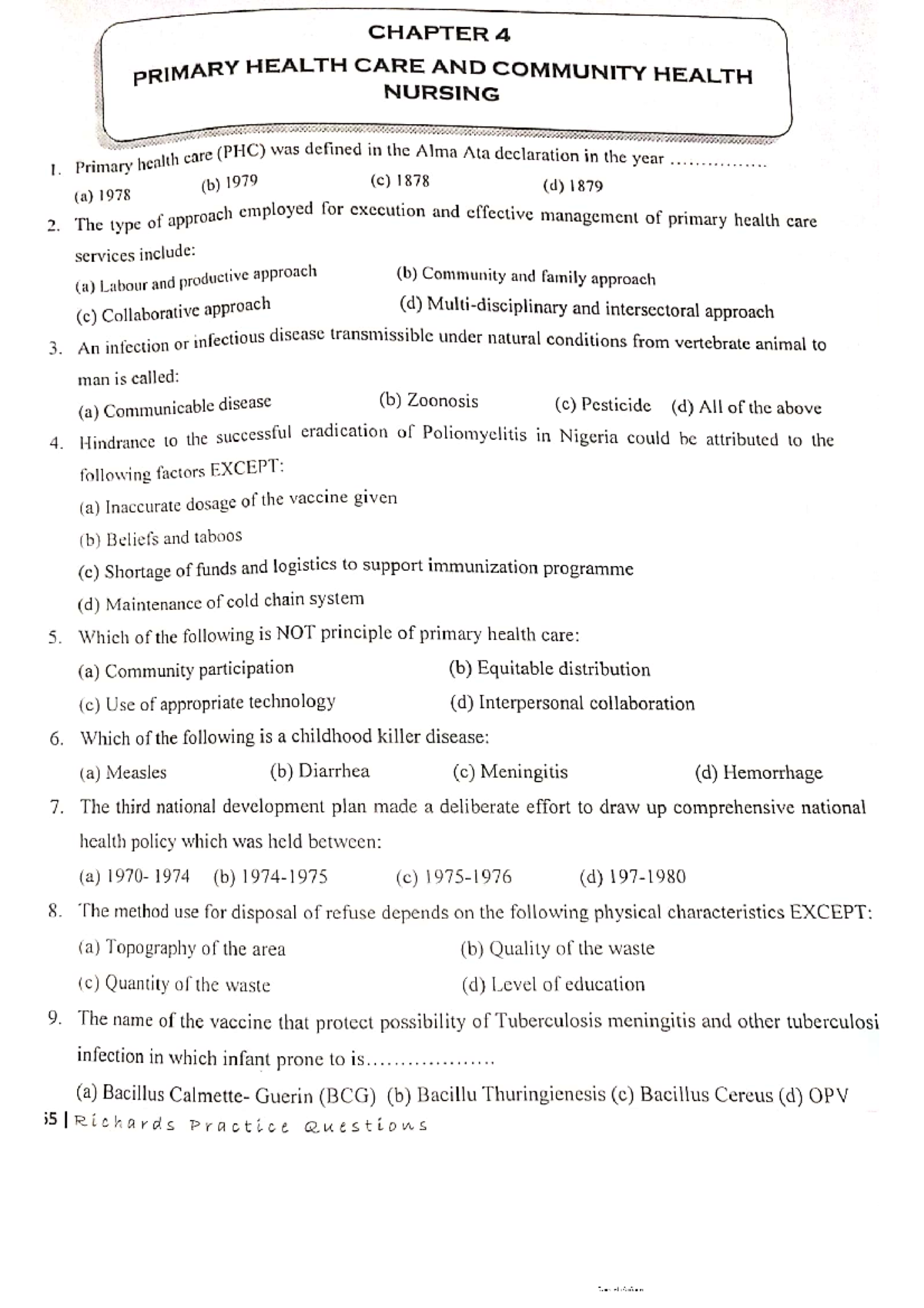 CHAPTER 4: PRIMARY HEALTH CARE & COMMUNITY HEALTH NURSING (PHC 101 ...