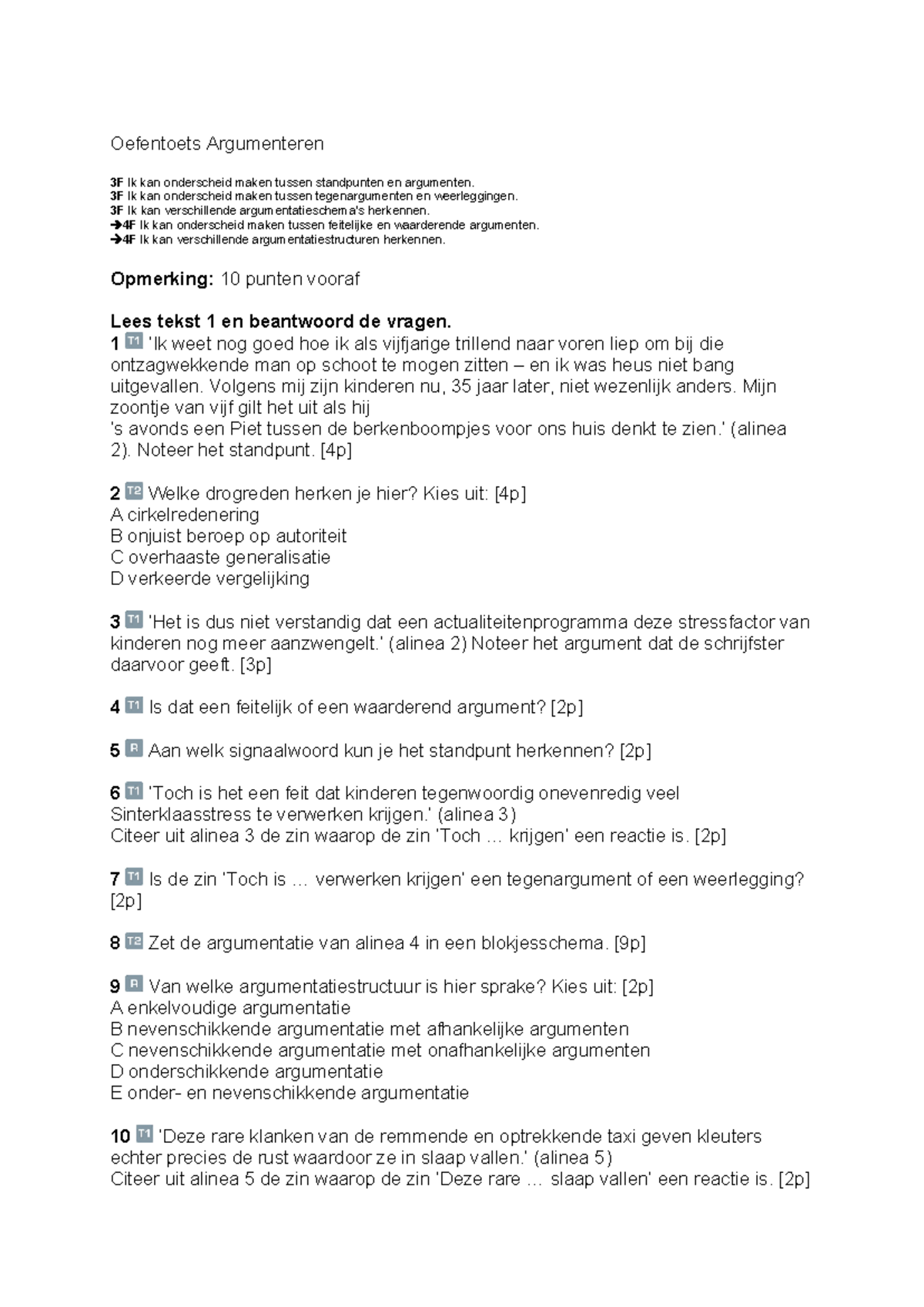 Oefentoets Argumenteren (3F/4F) - Herkennen van Argumentatiestructuren ...