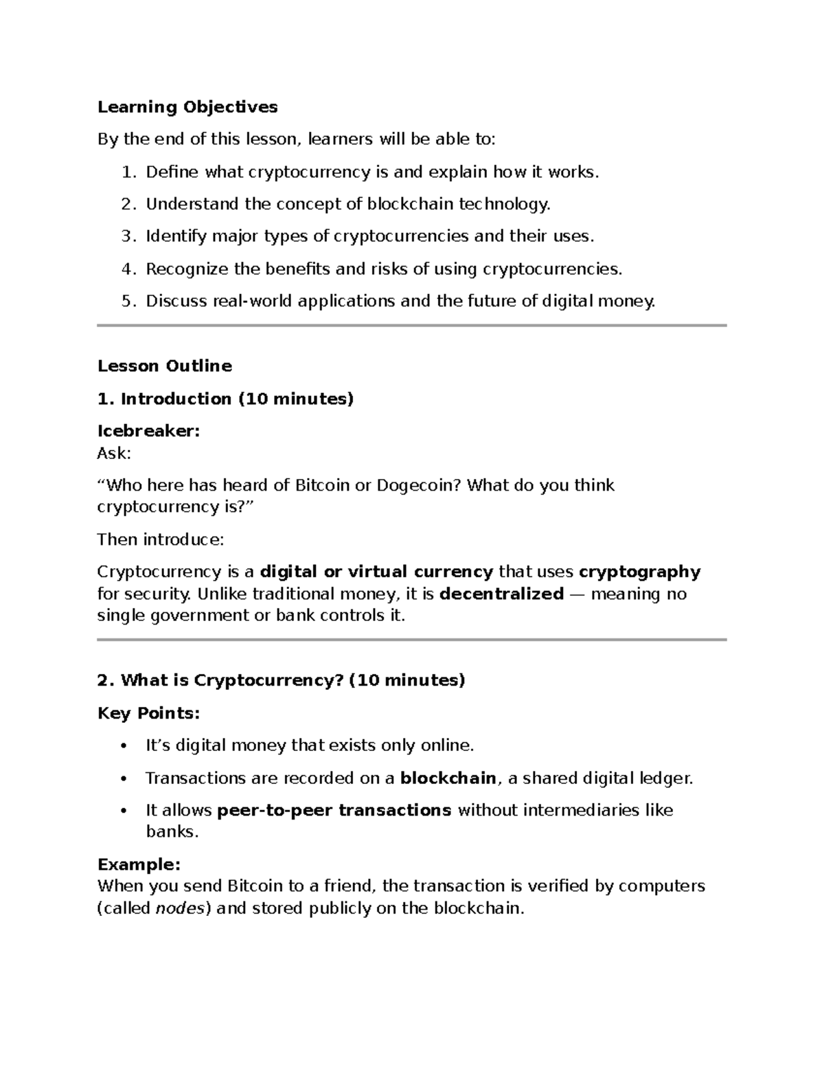 Understanding Cryptocurrency: Lesson Objectives & Key Concepts - Studocu