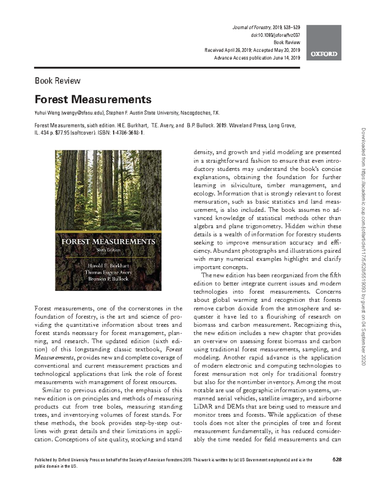 Book Review: Forest Measurements (6th Ed.) - Journal of Forestry 2019 ...