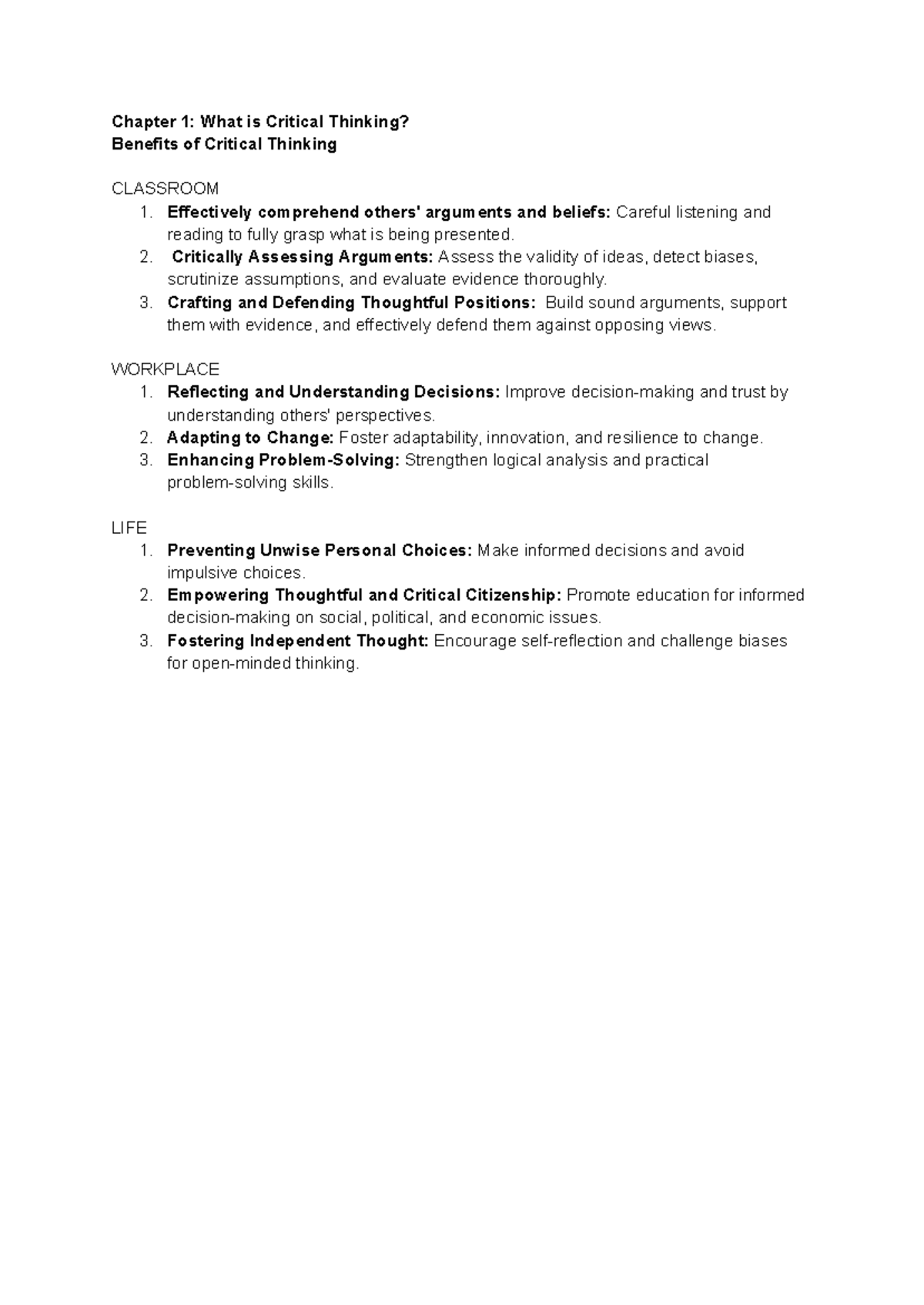Benefits of Critical Thinking: Chapter 1 Overview and Applications ...