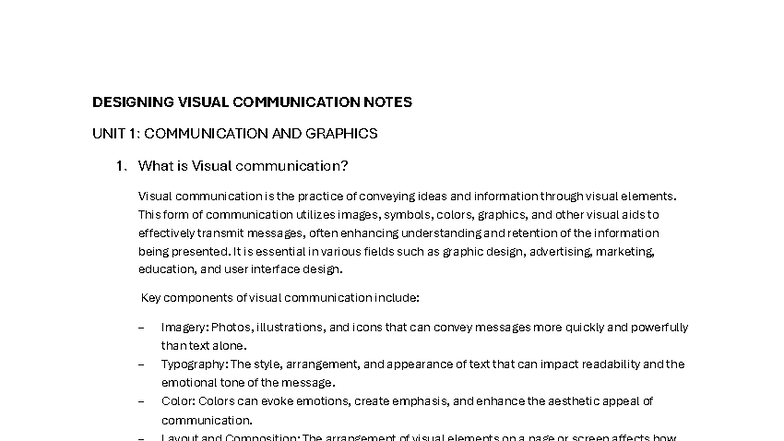 DVC 101: Visual Communication Notes - Units 1 & 2 Overview - Studocu