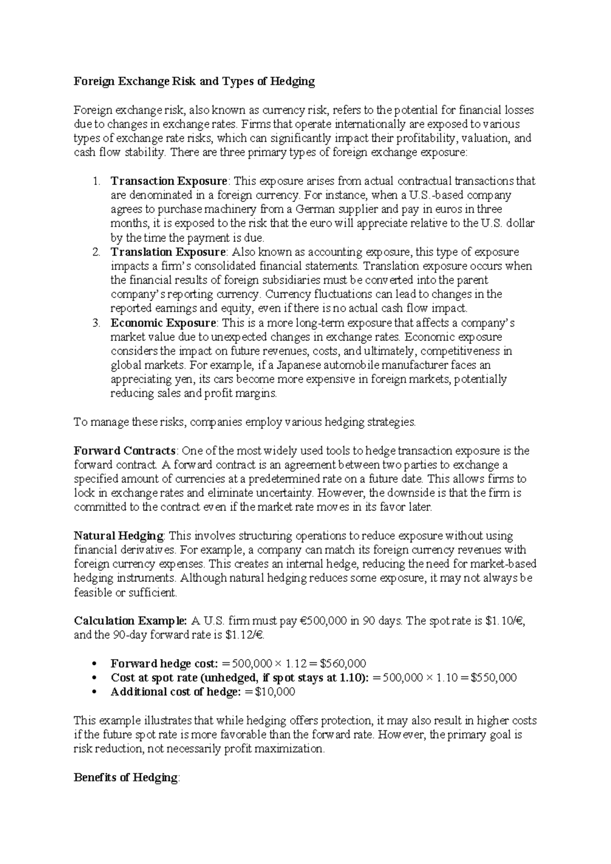 Foreign Exchange Risk & Hedging Strategies: An In-Depth Analysis - Studocu