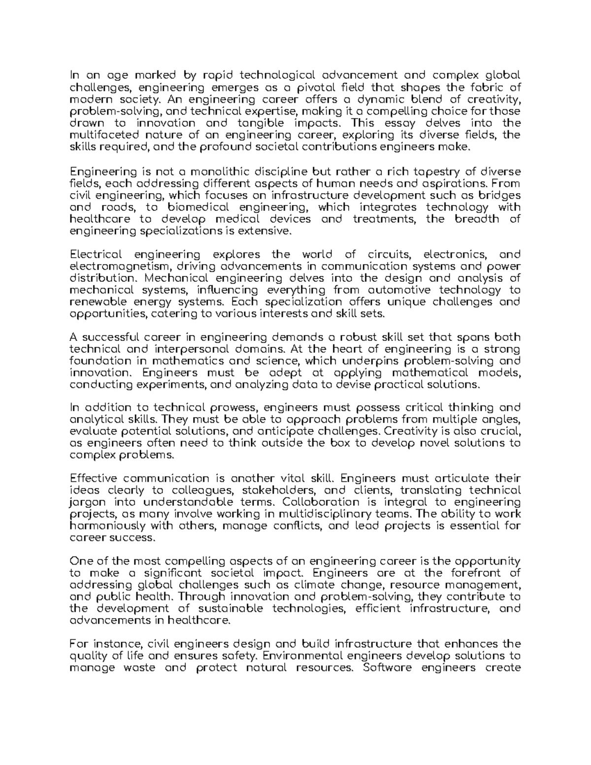 CIV 101 - Essay on the Importance of Civil Engineering in Society - Studocu