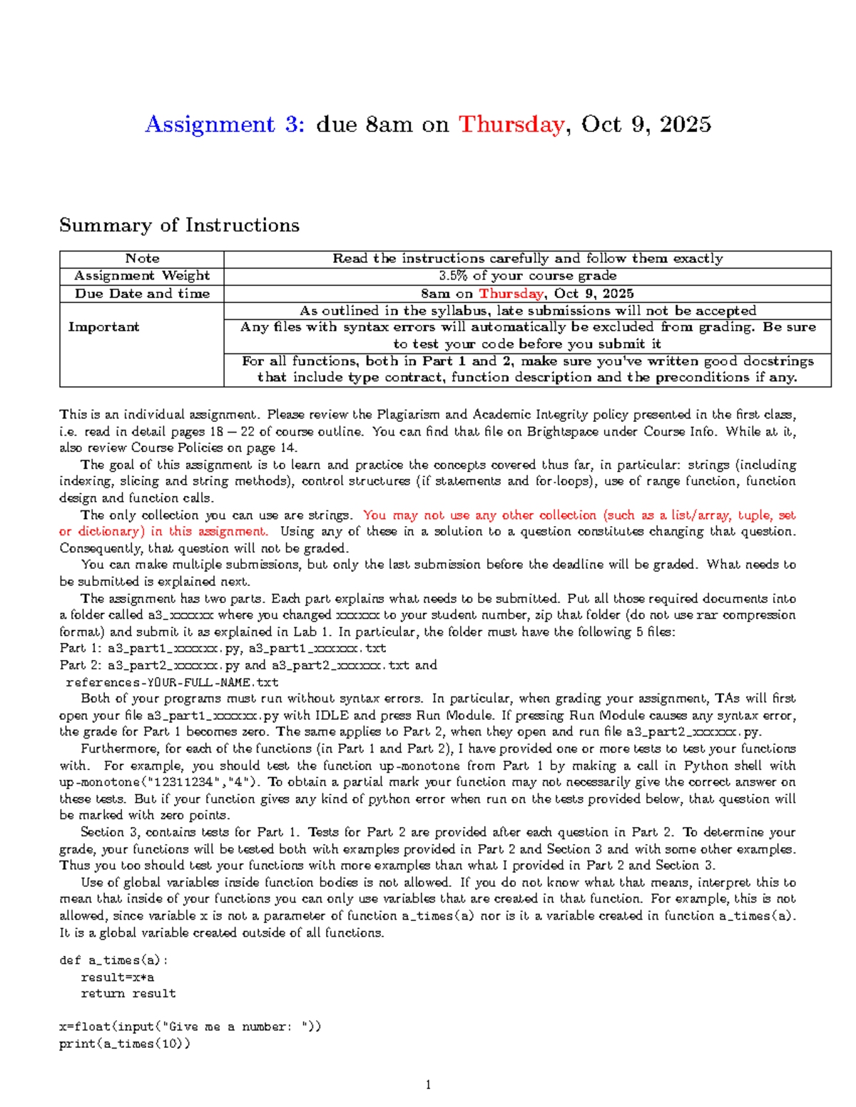ITI 1120 Assignment 3: Detailed Instructions and Requirements - Studocu