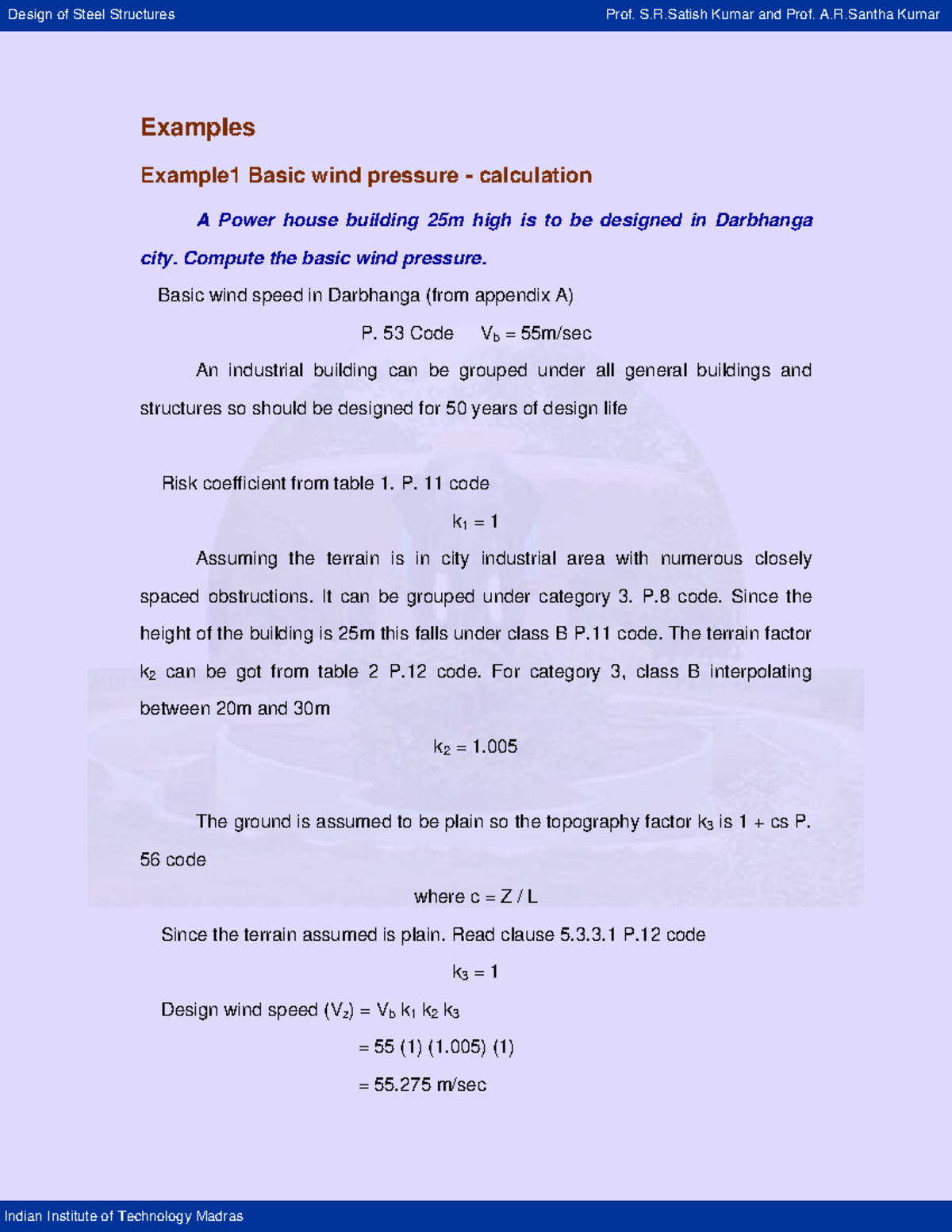 Design of Steel Structures (CE 101) - Wind Pressure Calculations ...