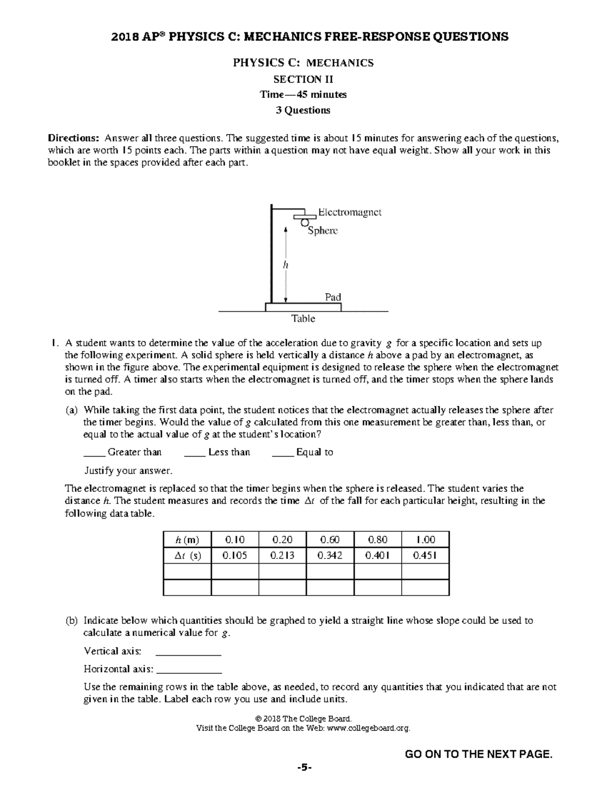AP Physics C Mechanics 2018 Free-Response Questions - 2018 AP ® PHYSICS C:  MECHANICS FREE-RESPONSE - Studocu
