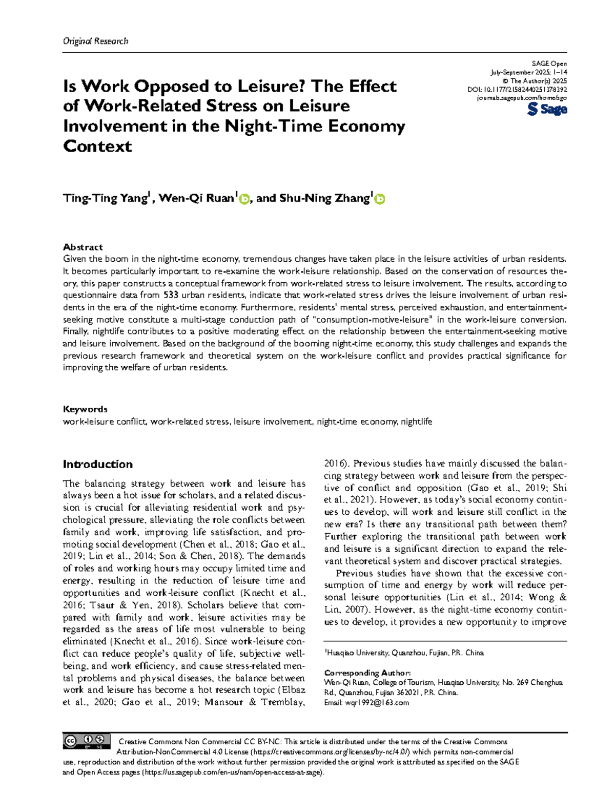 Is Work Opposed to Leisure? The Impact of Stress on Nightlife ...