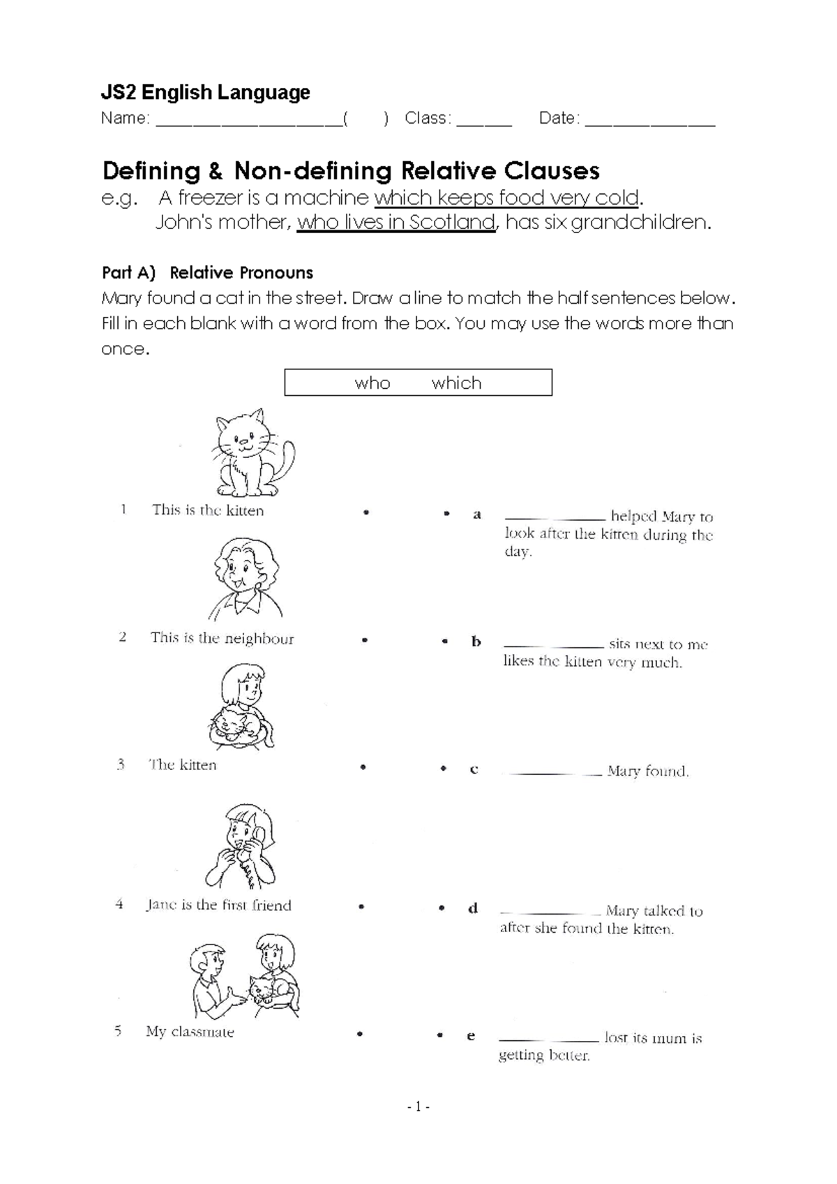 JS2 English Language: Defining Relative Clauses Exercise Notes - Studocu
