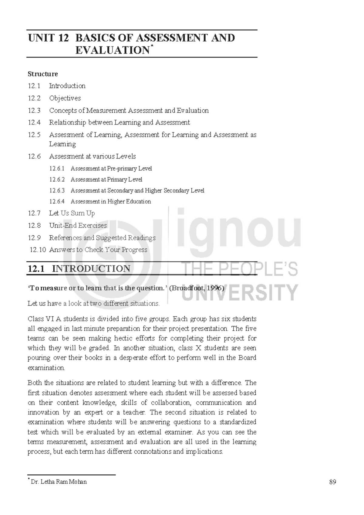 Unit 12: Basics of Assessment and Evaluation in Classroom Diversity ...
