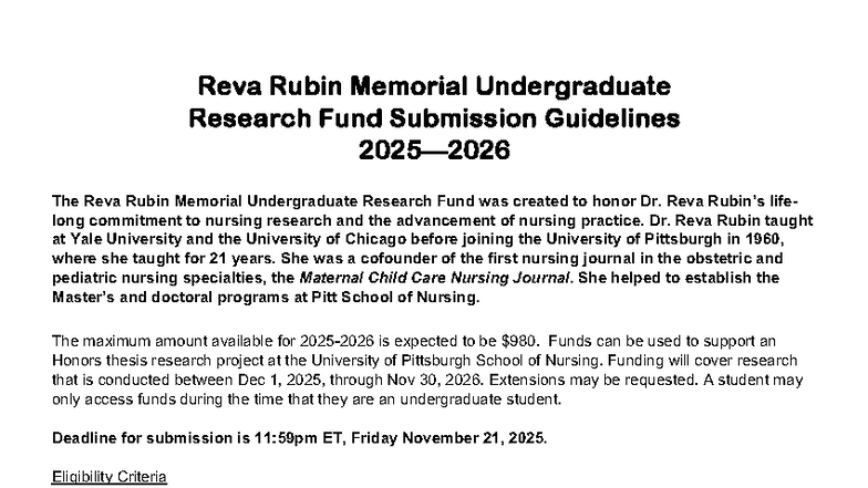 Reva Rubin Memorial Fund Submission Guidelines for Honors Thesis 2025 ...