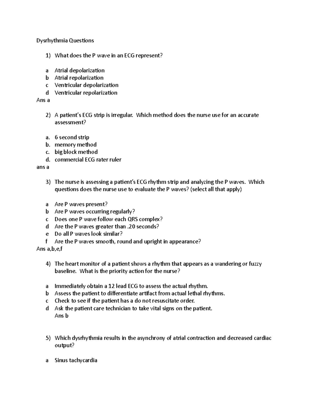 Dysrhythmia Quiz Questions and Answers for Nursing Exam Preparation ...