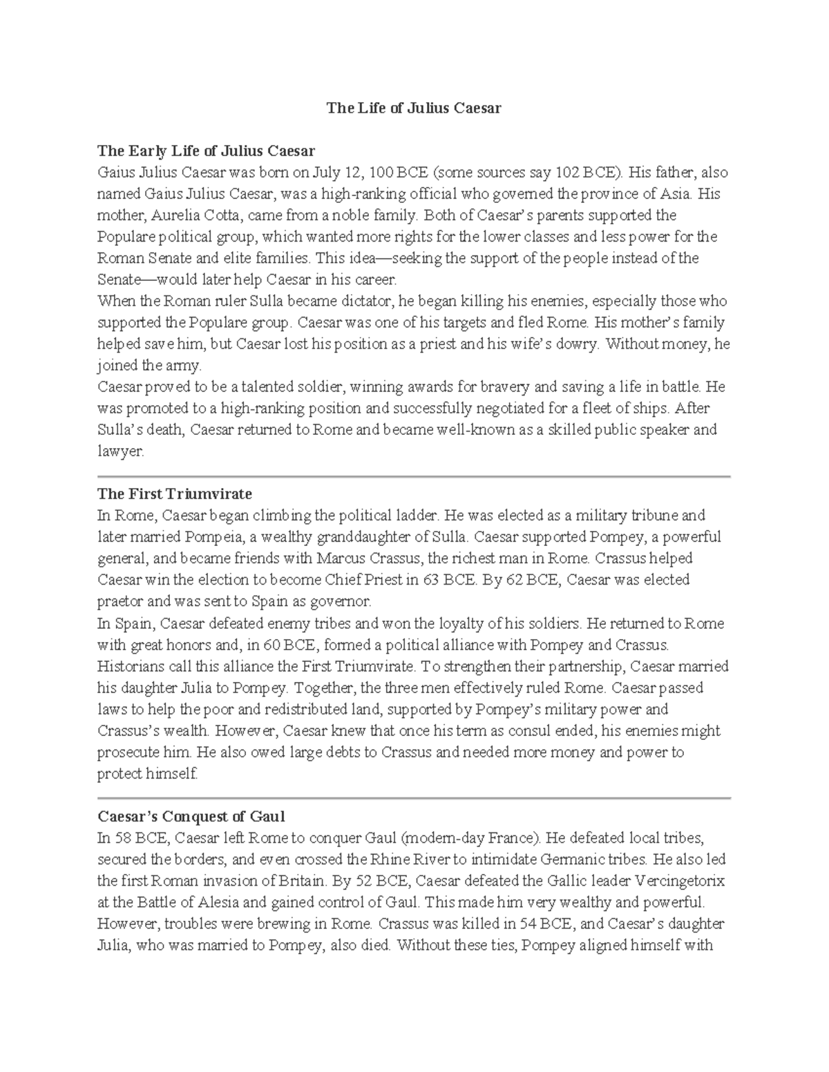 The Life of Julius Caesar: Early Years and Rise to Power - Studocu