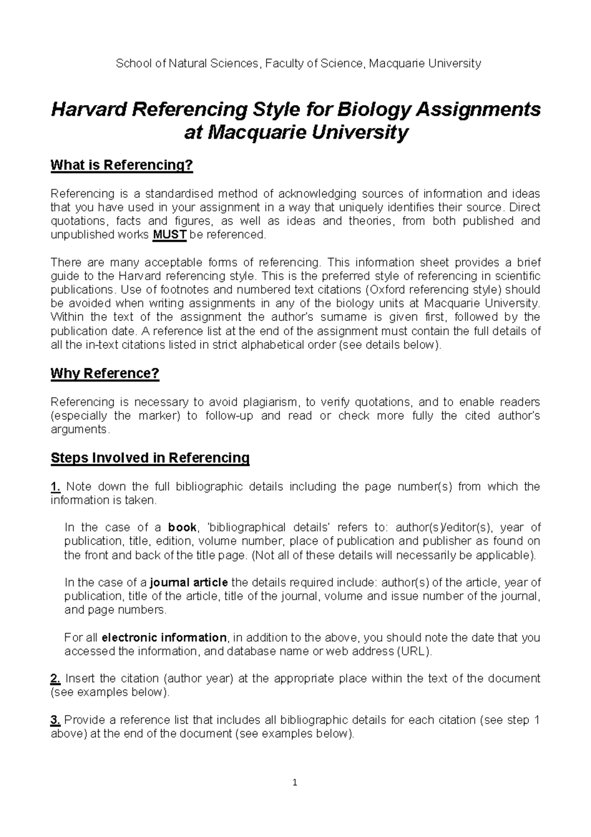 DBS - Harvard Referencing Guide for Biology Assignments - Studocu