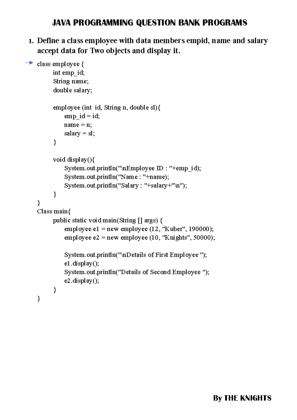 CT-1 JAVA Programming Question Bank: Programs & Solutions - Studocu