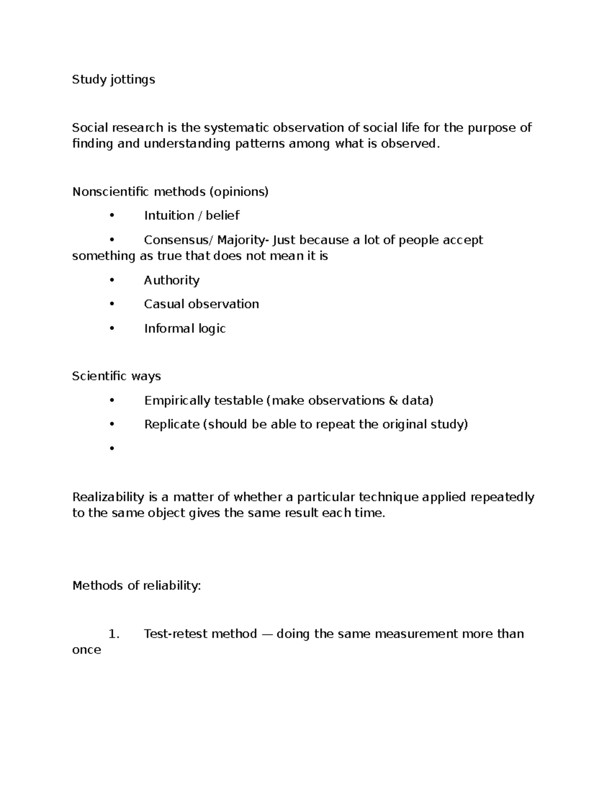 SOCI 1001 Study Notes on Social Research Methods and Validity - Studocu