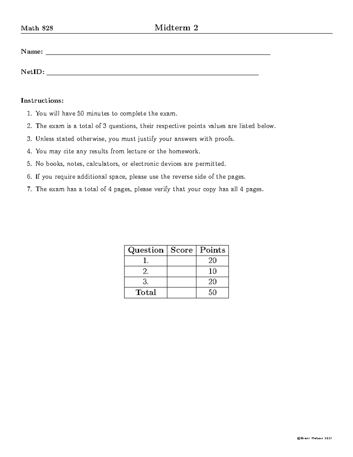 Math 828 Midterm Exam 2 - Instructions and Questions - Studocu