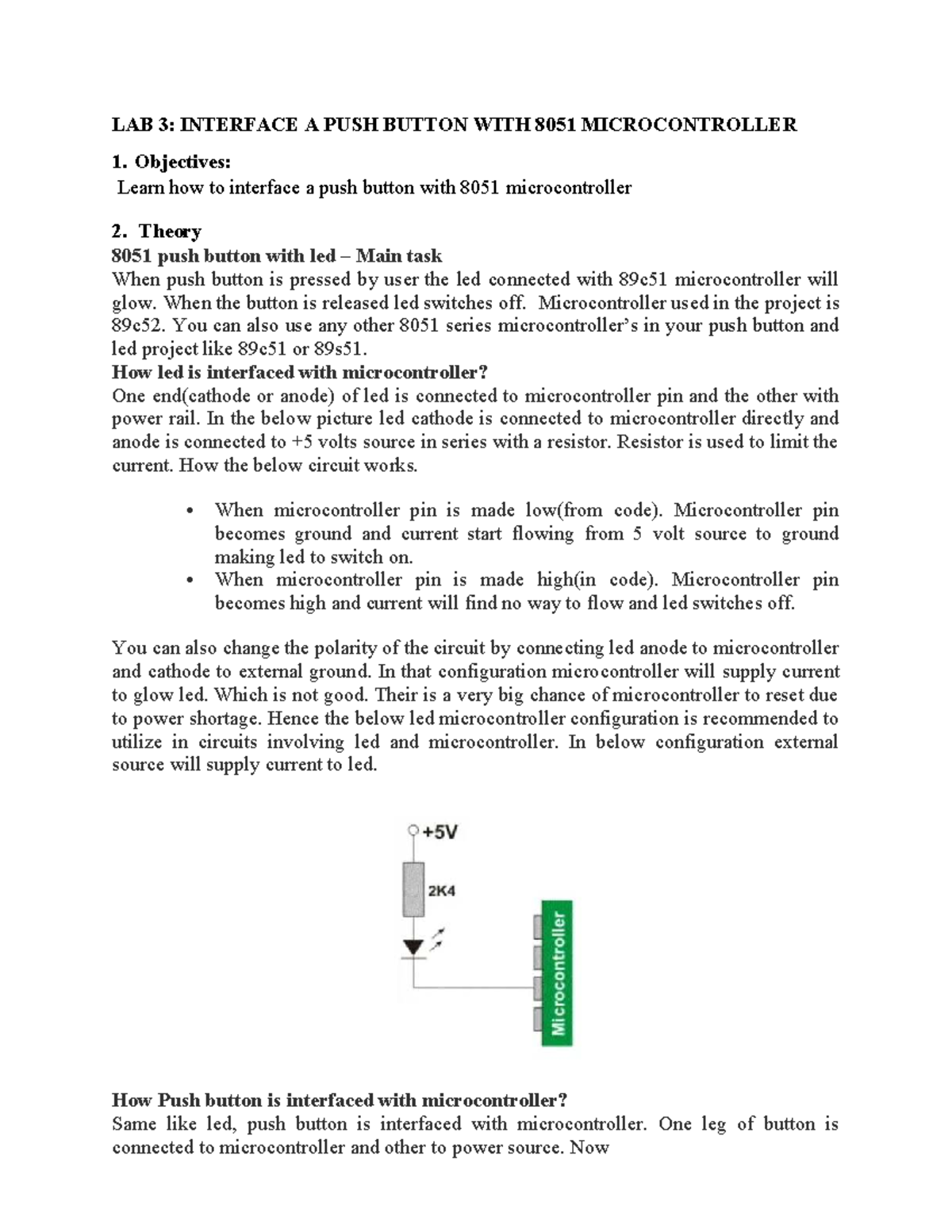 LAB 3: Interfacing a Push Button with 8051 Microcontroller - Studocu