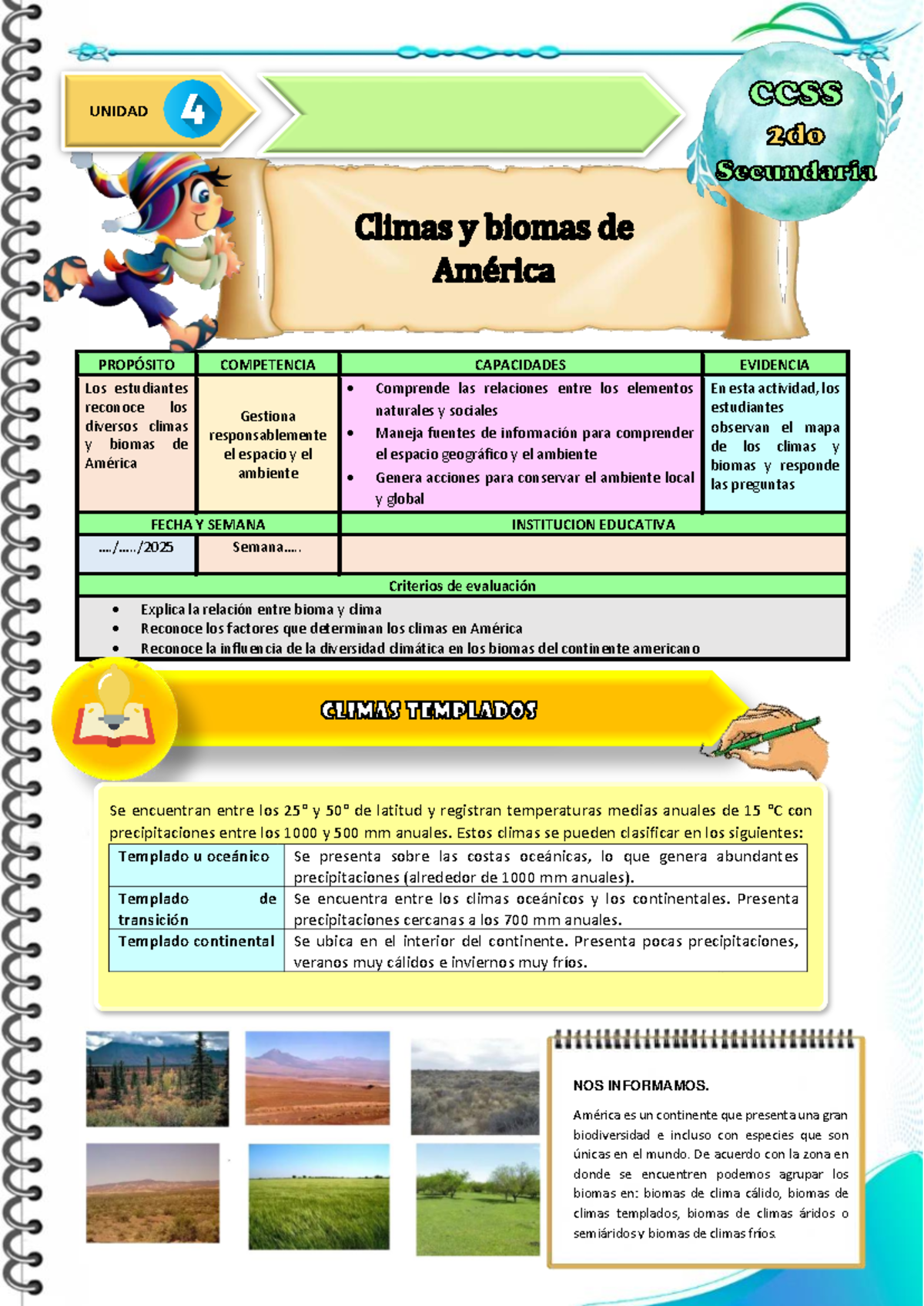 Ficha de Actividad CCSS 2° - Climas y Biomas de América - Studocu