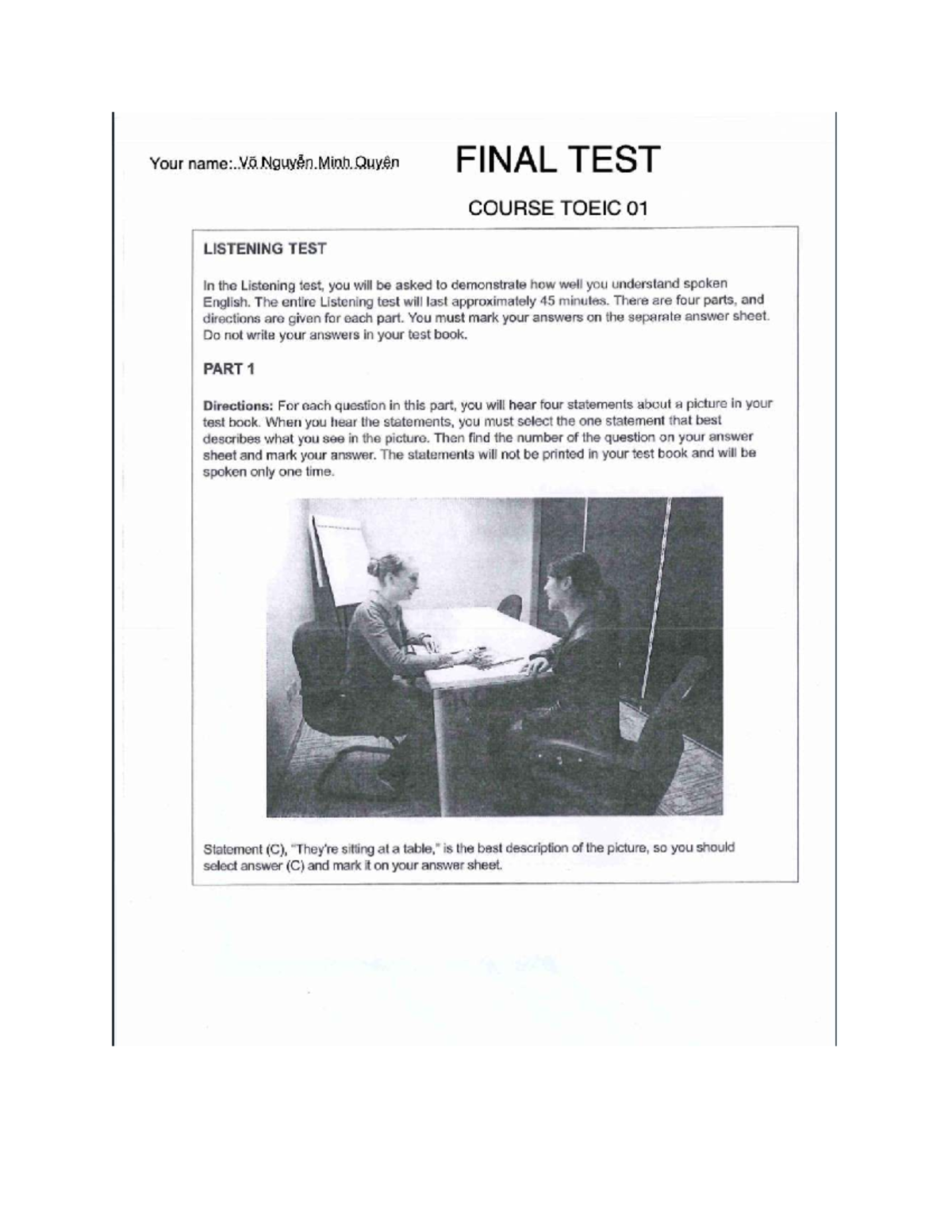 FINAL TEST TOEIC 01: Listening Test Guide and Instructions - Studocu