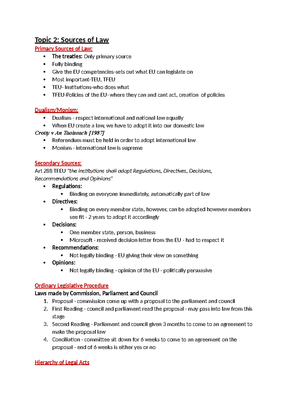 Topic 2: EU law - lecture notes on primary and secondary sources - Studocu