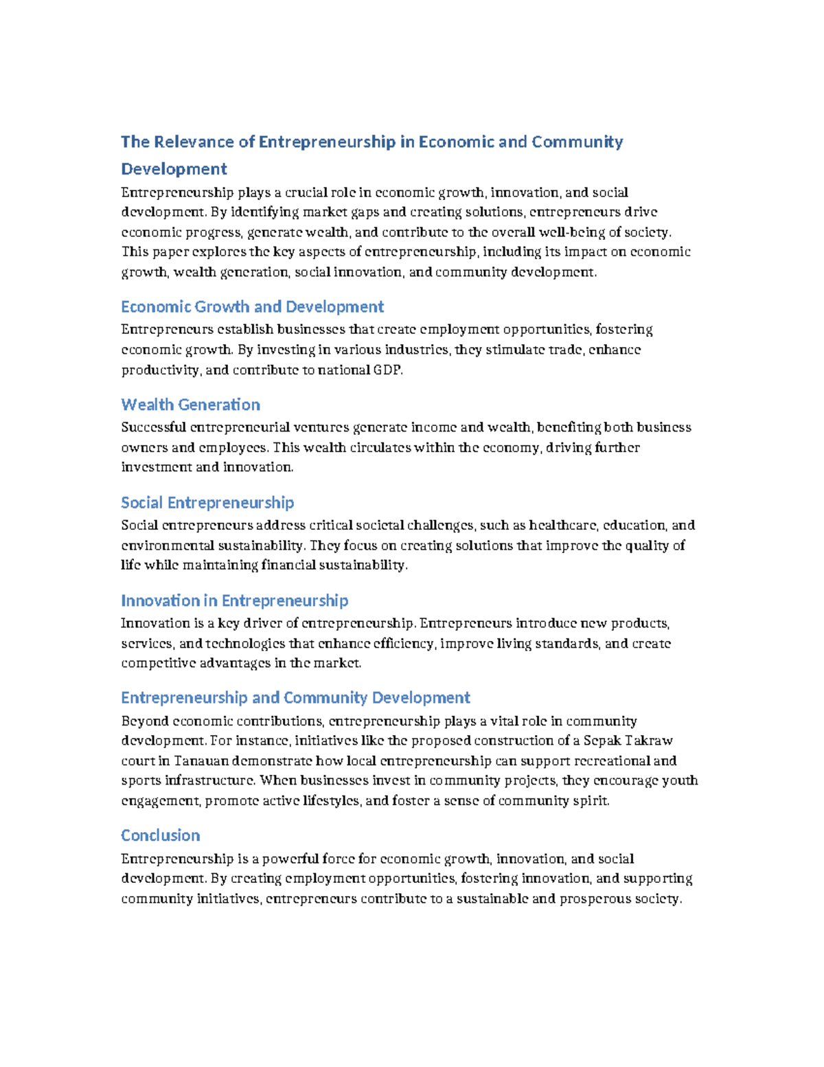 The Impact of Entrepreneurship on Economic Growth and Community ...