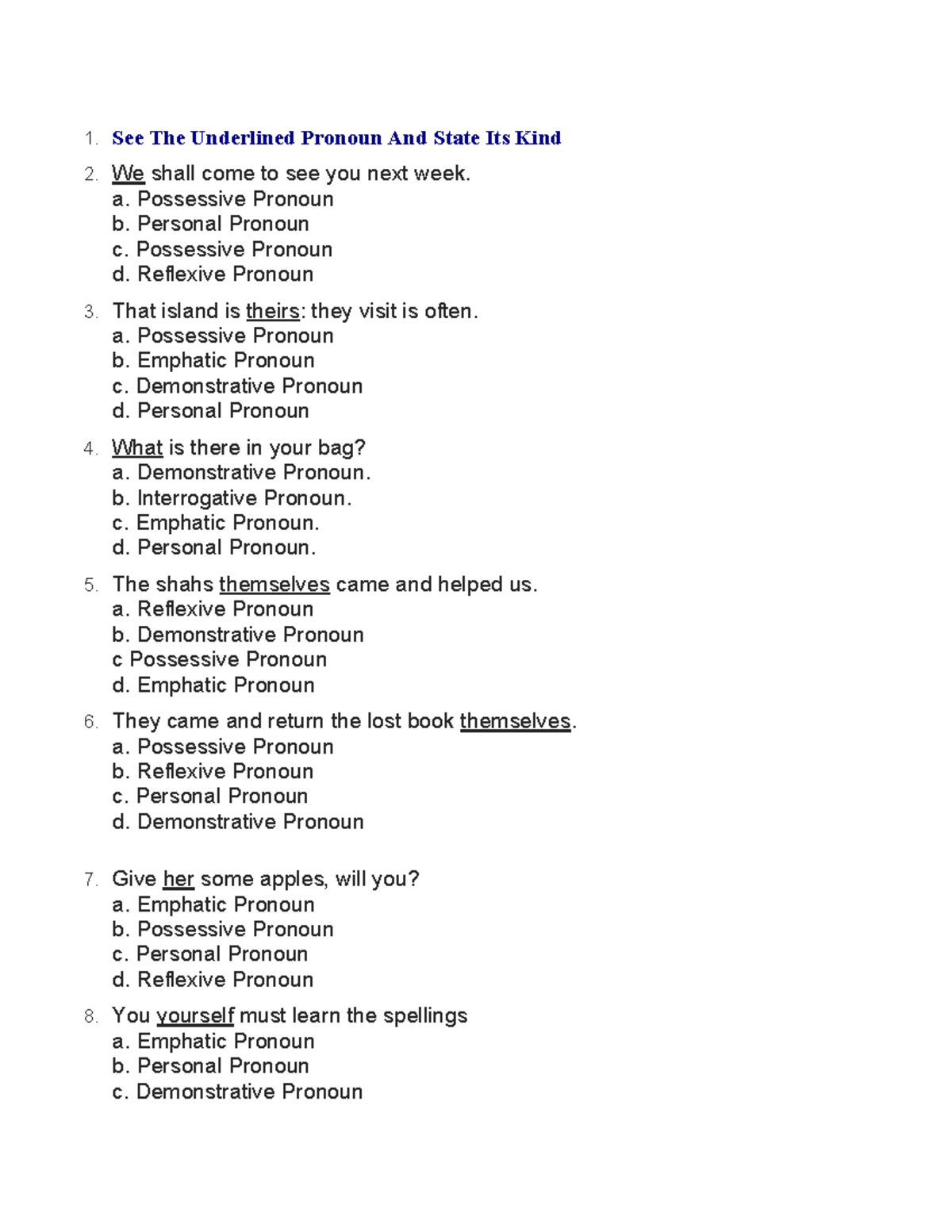 Pronoun Types and Usage Exercises - English Grammar 101 - Studocu