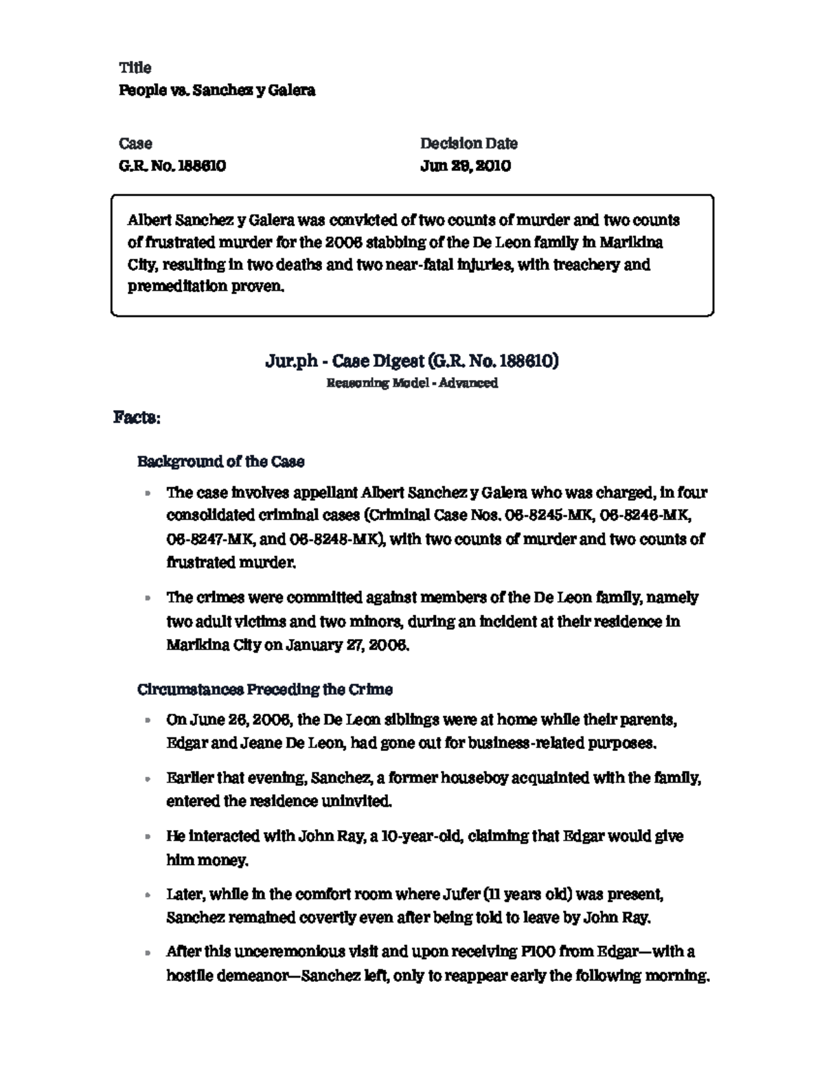 Case Digest: Final Ruling on G.R. No. 188610 - People vs. Sanchez y ...