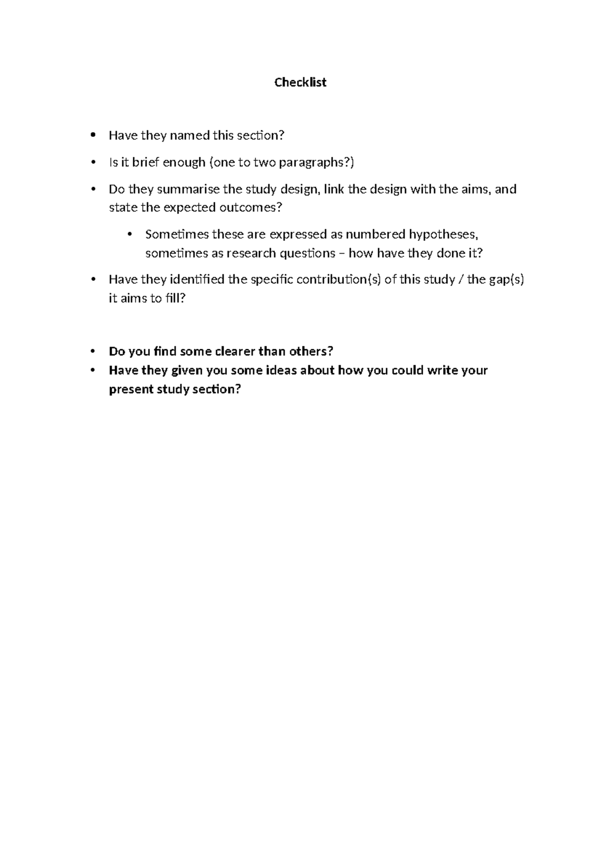 2024 Present Study sections - Checklist Have they named this section ...