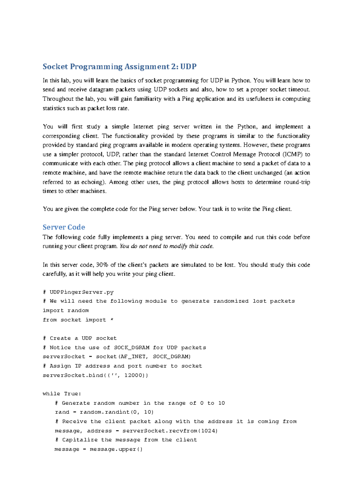 Socket 2 UDPpinger - Top Down Approach 6th Edition - Socket Programming ...