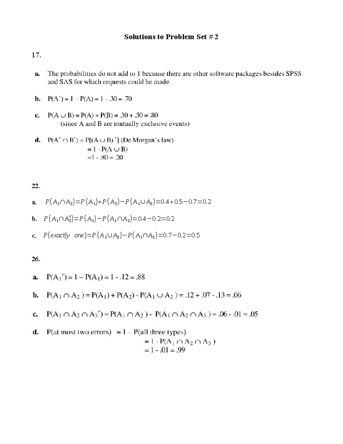 Problem Set 2 Solutions: Detailed Explanations and Answers - Studocu