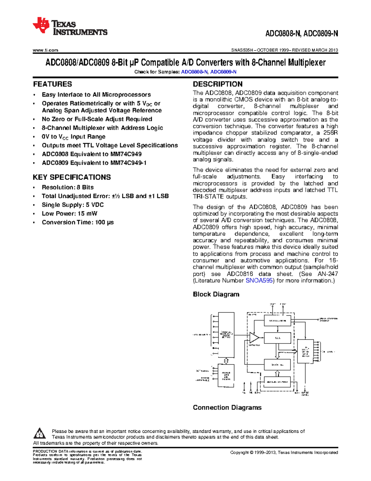 ADC0808-N - Datasheet for the ADC0808/ADC0809 A/D Converters - Studocu