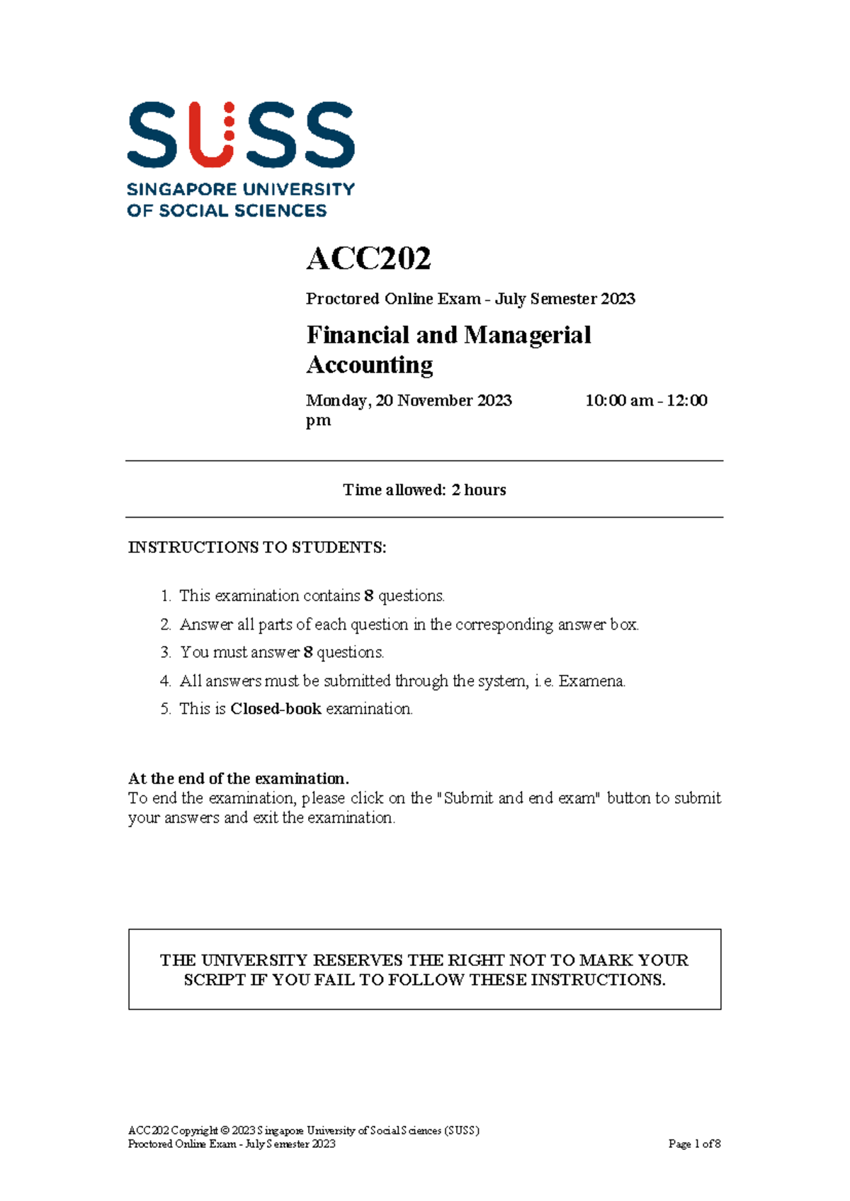 ACC202 JUL 2023 POE - Final Exam Paper for Financial Accounting - Studocu