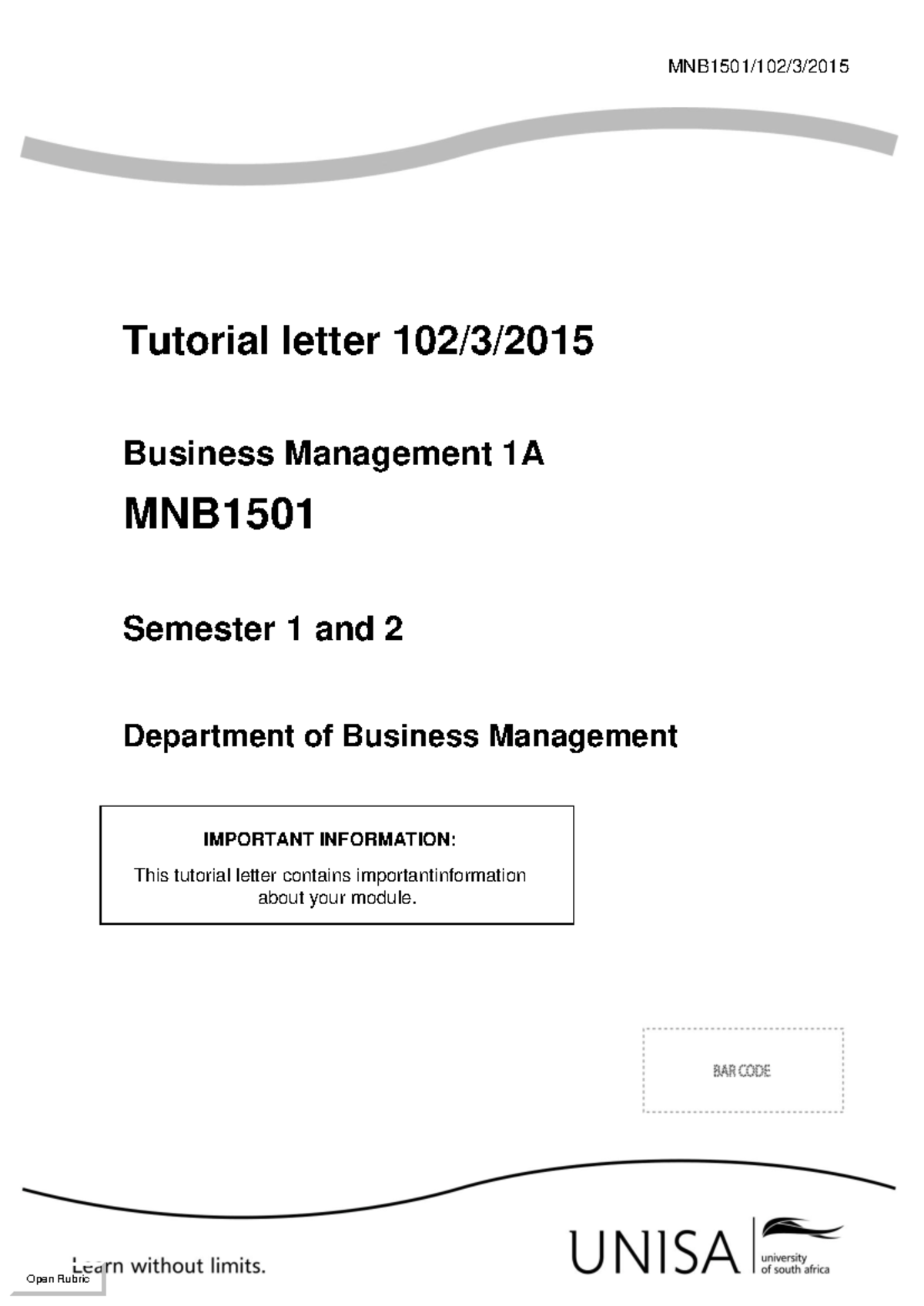 Business management tutorial letter 2 - MNB1501/102/3/ Tutorial letter ...