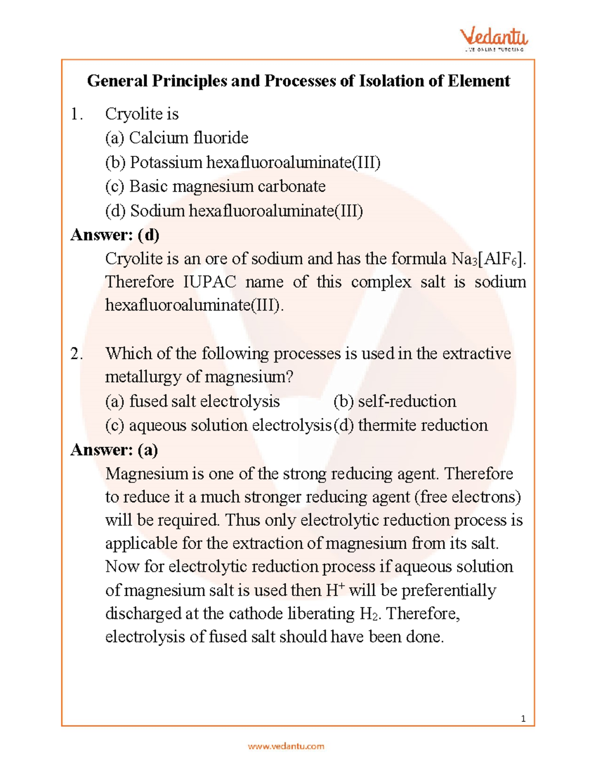 NEET General Principles and Processes of Isolation of Elements: Key ...