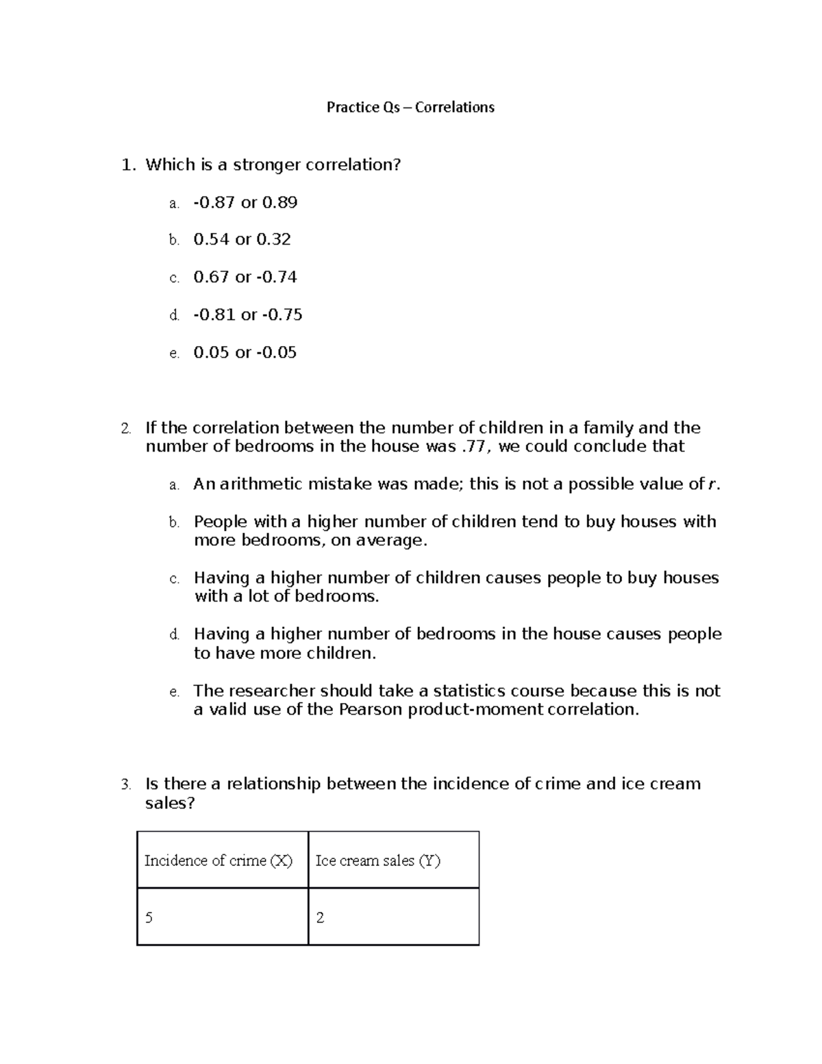 Practice Questions - Correlations Analysis for Stats Course - Studocu