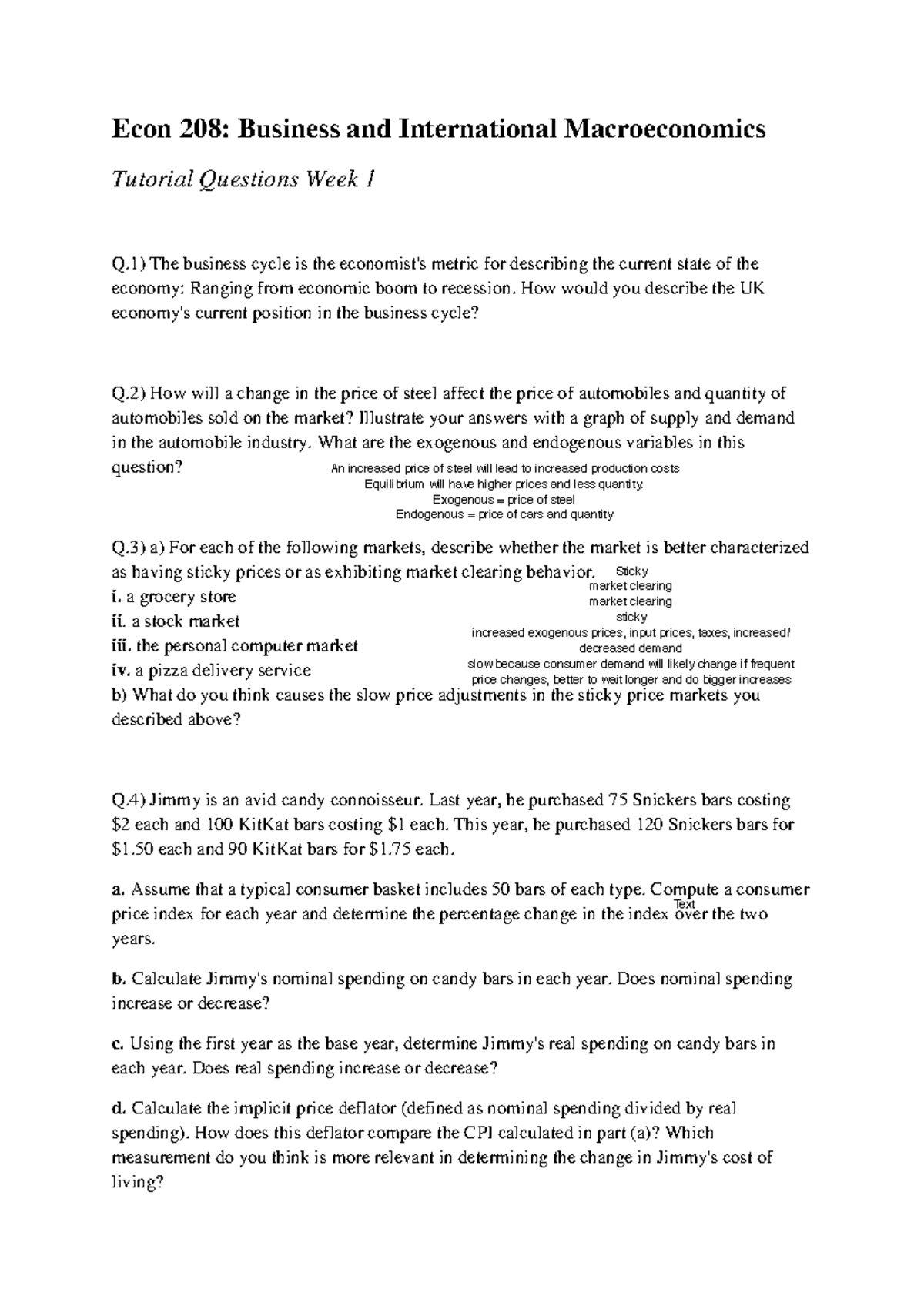 Econ 208 Week 1 Macroeconomics Tutorial Problems & Exercises - Studocu