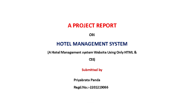 Hotel Management System Project Report (HTML & CSS) - Studocu