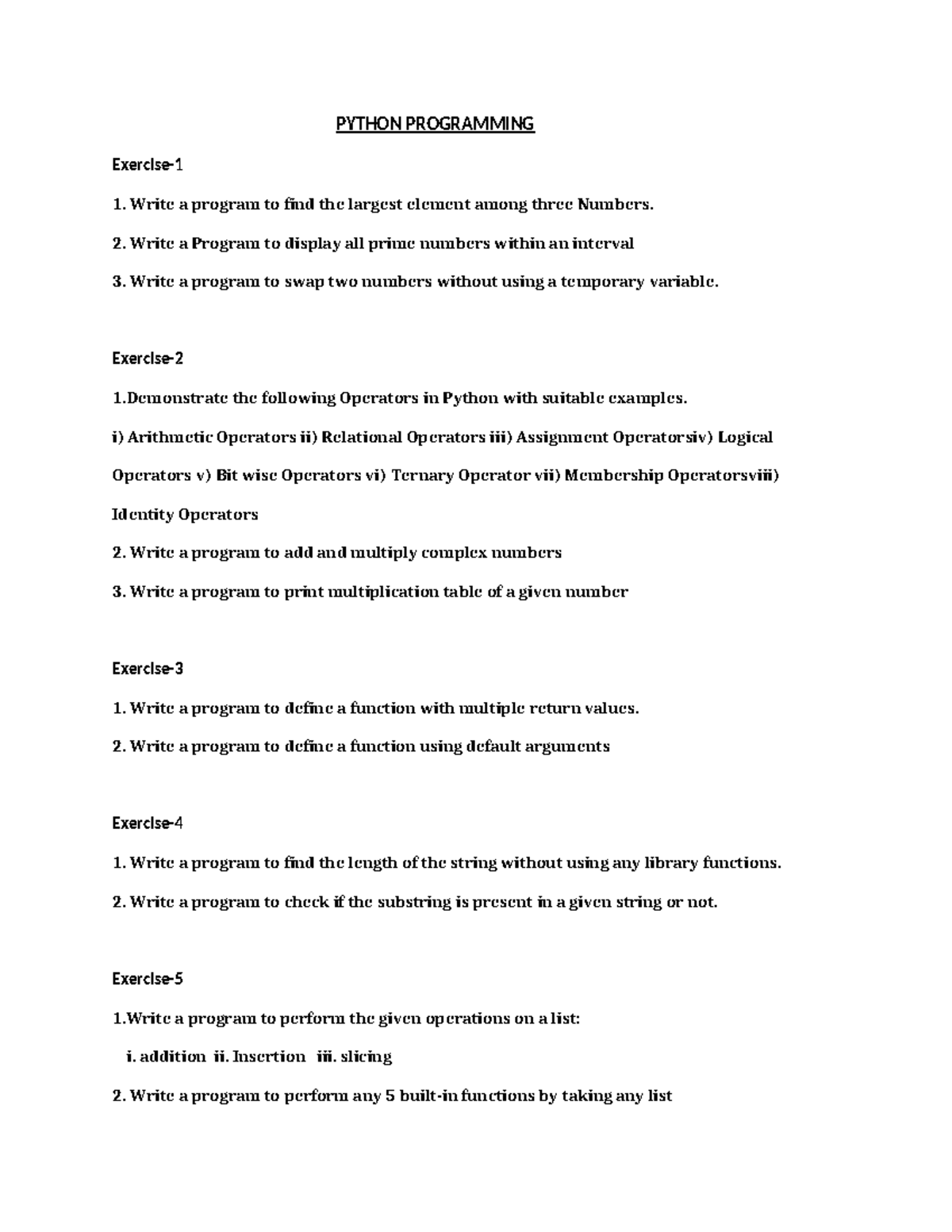 PYTHON PROGRAMMING 1: Comprehensive Notes and Exercises - Studocu