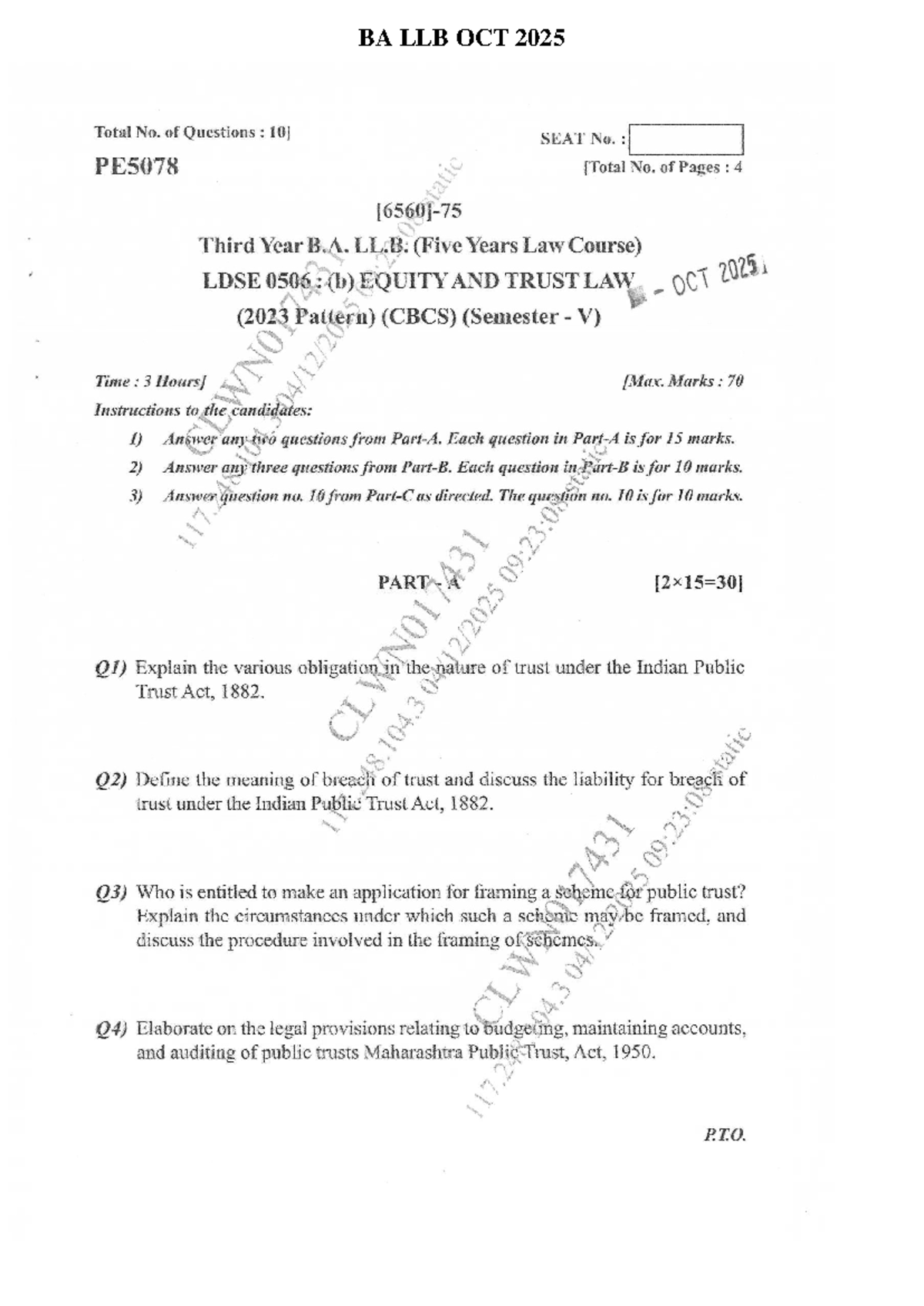 BA LLB EQUITY AND TRUST LAW QPs - OCT 2023 & APR 2024 - Studocu
