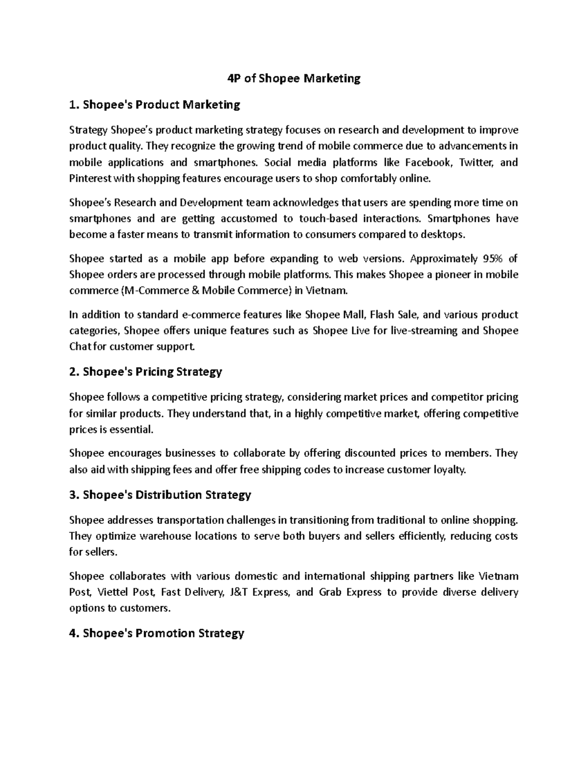 4P Marketing Strategies of Shopee in E-commerce (Case Study) - Studocu