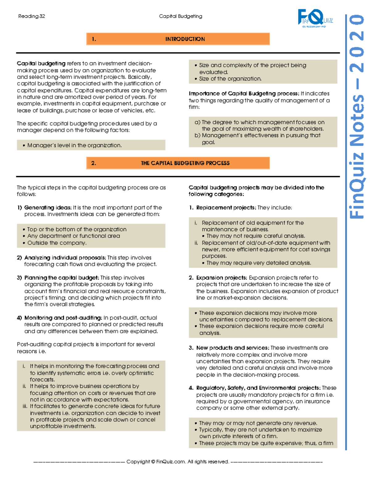 Capital Budgeting Notes - FIN Quiz - Comprehensive Guide to Investments ...