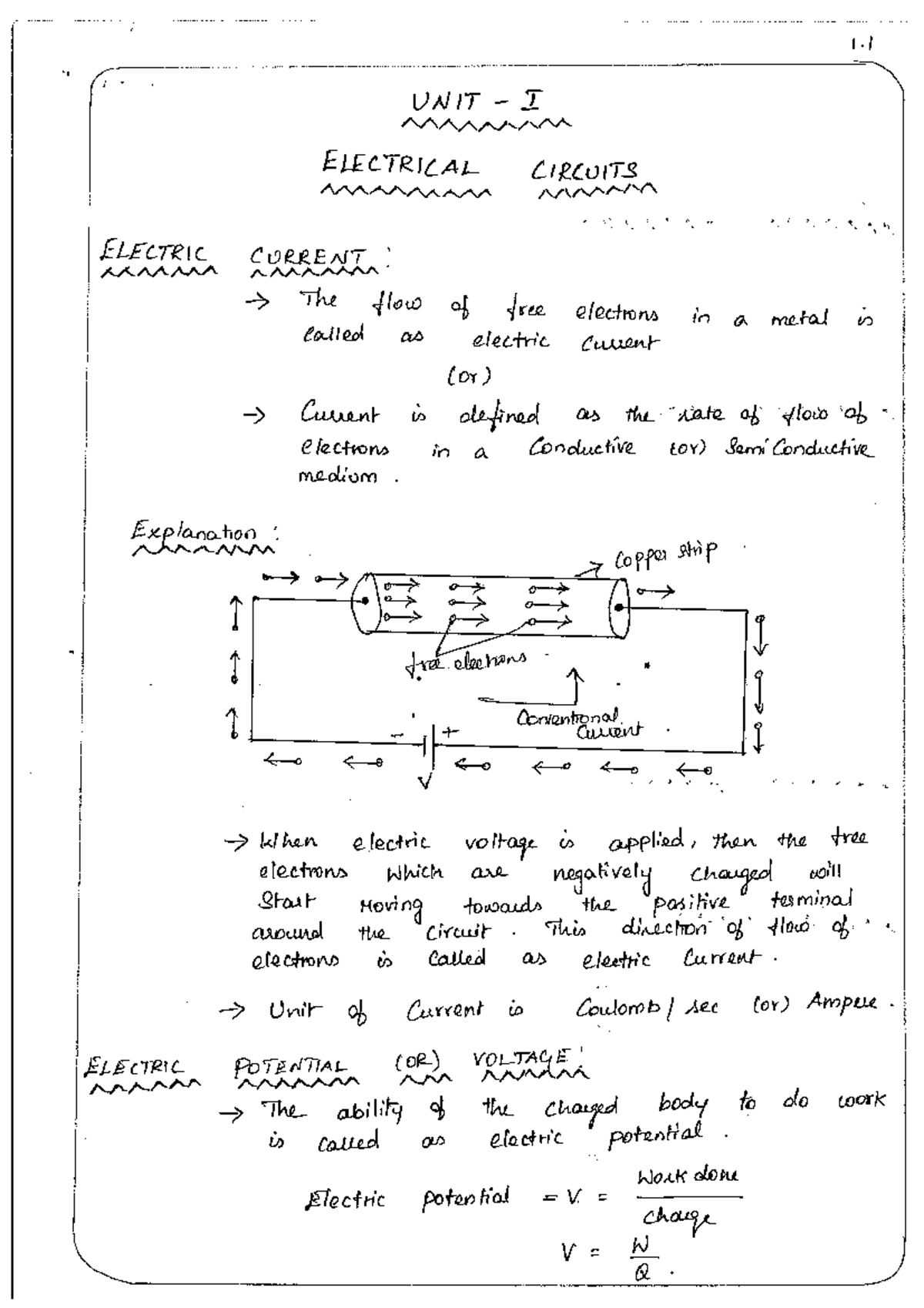 BEEE 101 - Unit 1 Handwritten Notes on Electrical Circuits - Studocu