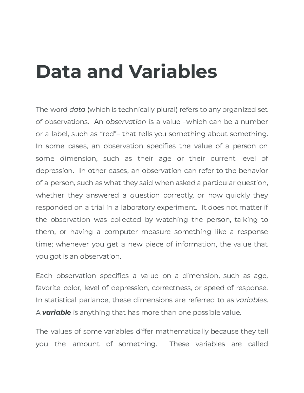 Data and Variables: Understanding Types and Scales in Statistics - Studocu
