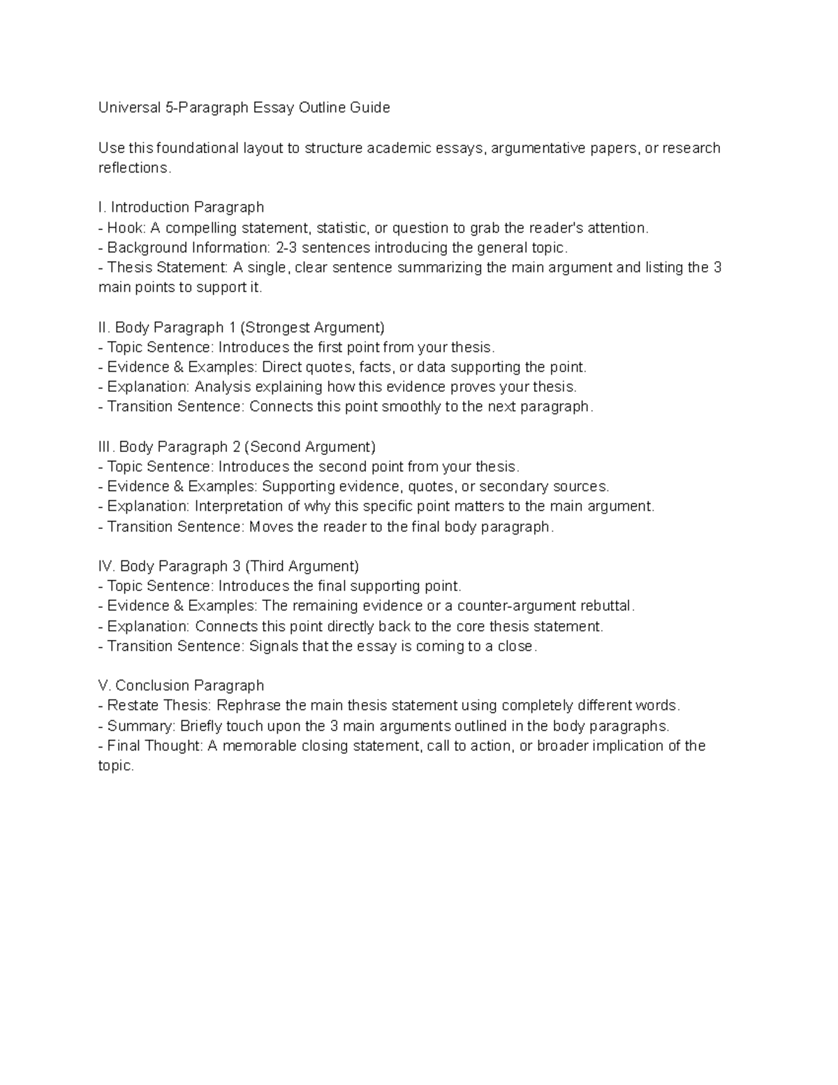 ENG101: Universal 5-Paragraph Essay Outline Guide - Studocu
